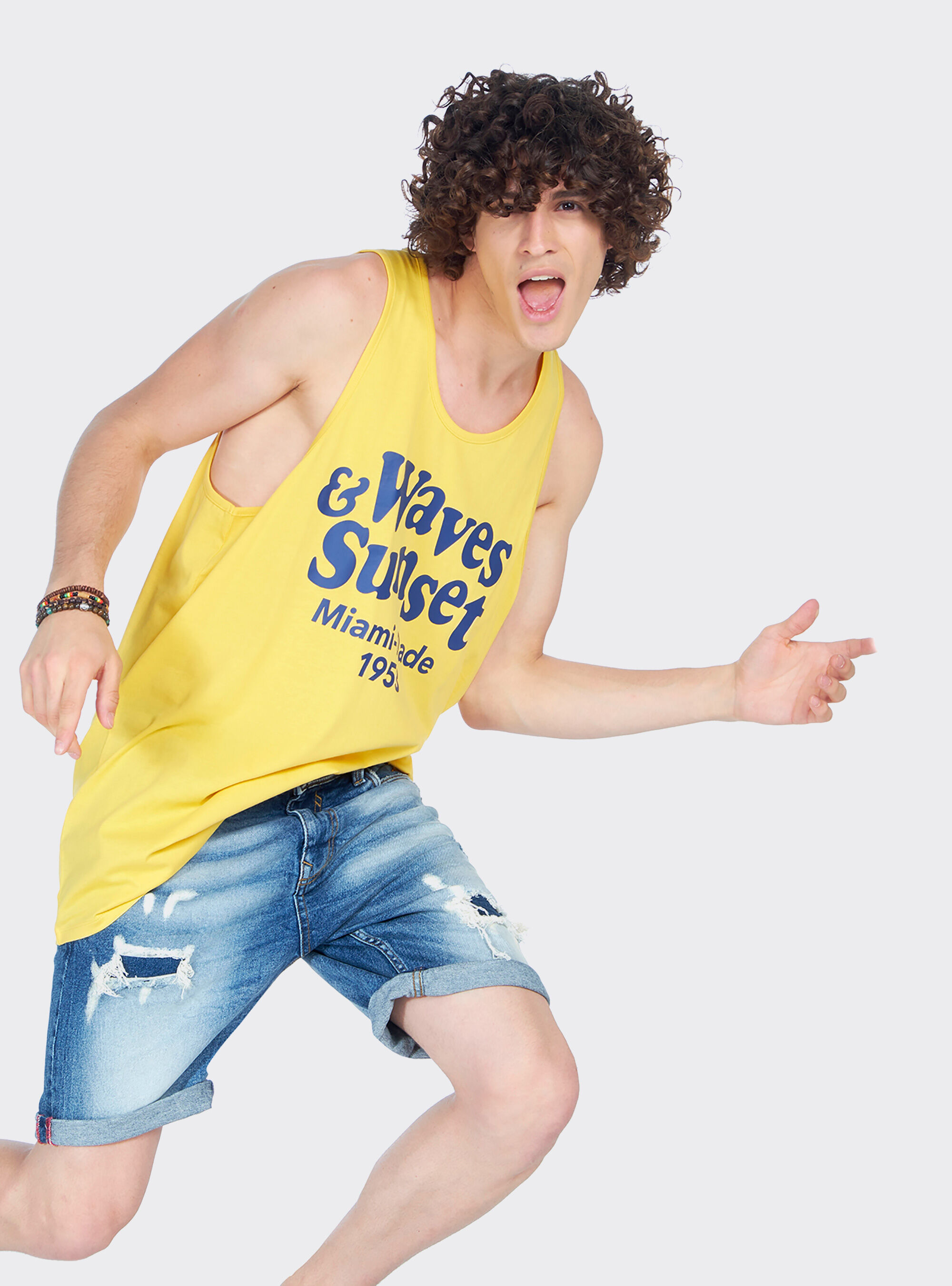 Canotta long e oversize fit con stampa lettering, C7713 YELLOW