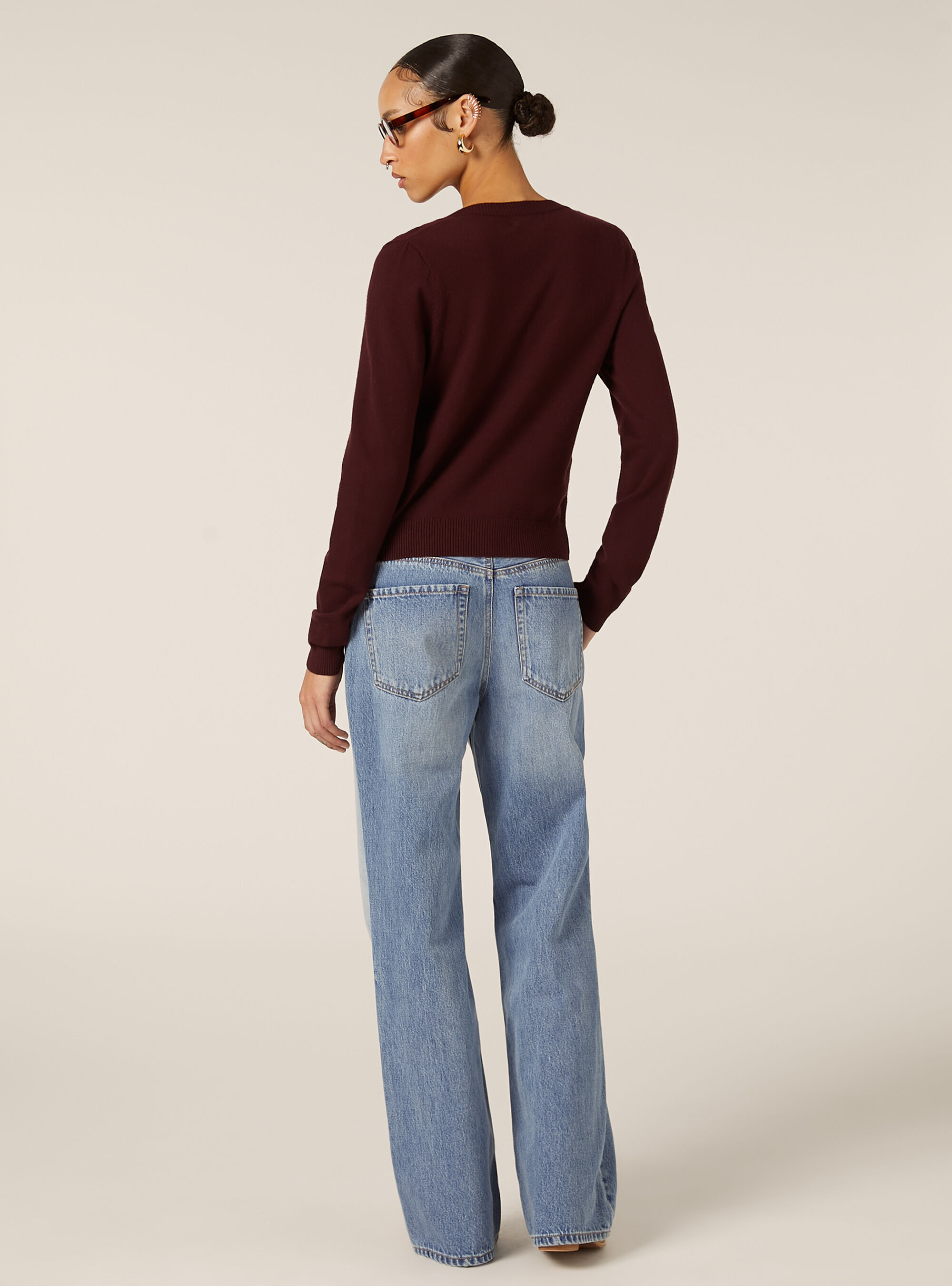 Boxy fit V-neck pullover, BO1 BORDEAUX DARK