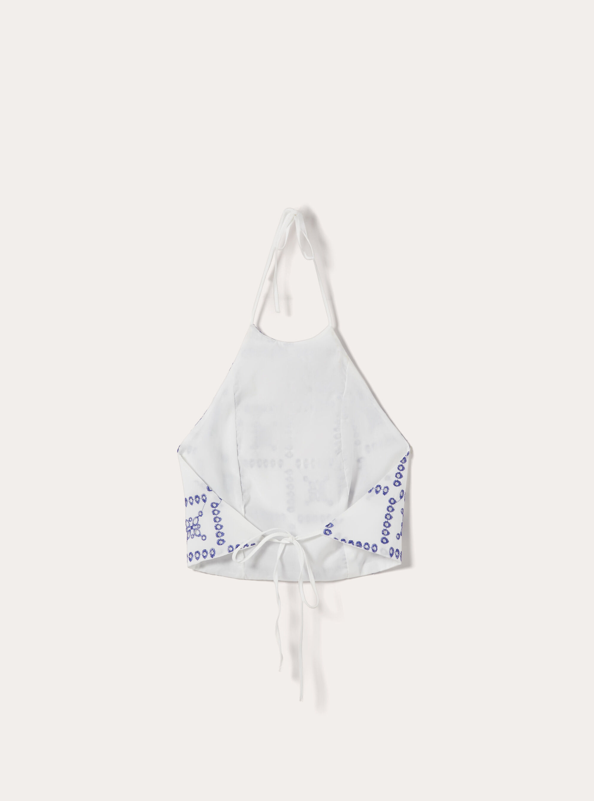 Top hatelier con ricami in contrasto, WH2 WHITE