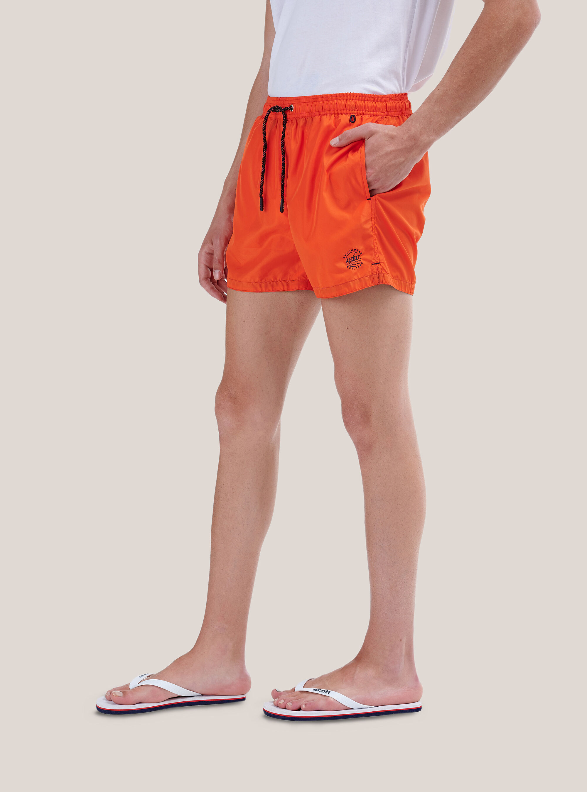 Maillot de bain uni avec broderie et poche au dos, C3394 ORANGE