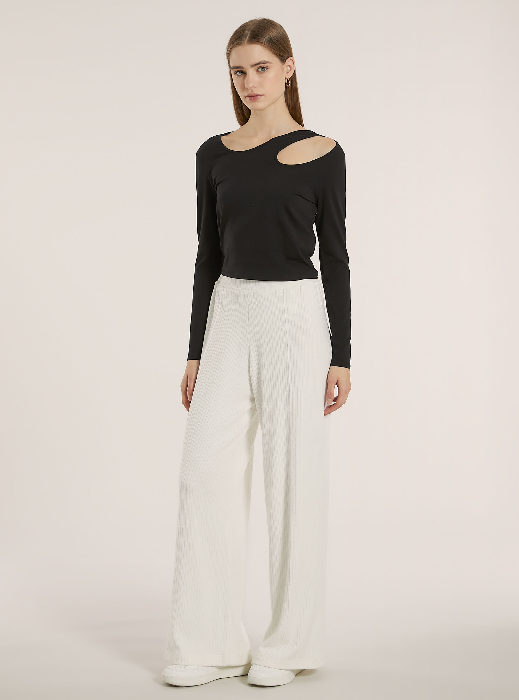 Pantaloni in maglia a palazzo, WH1 OFF WHITE