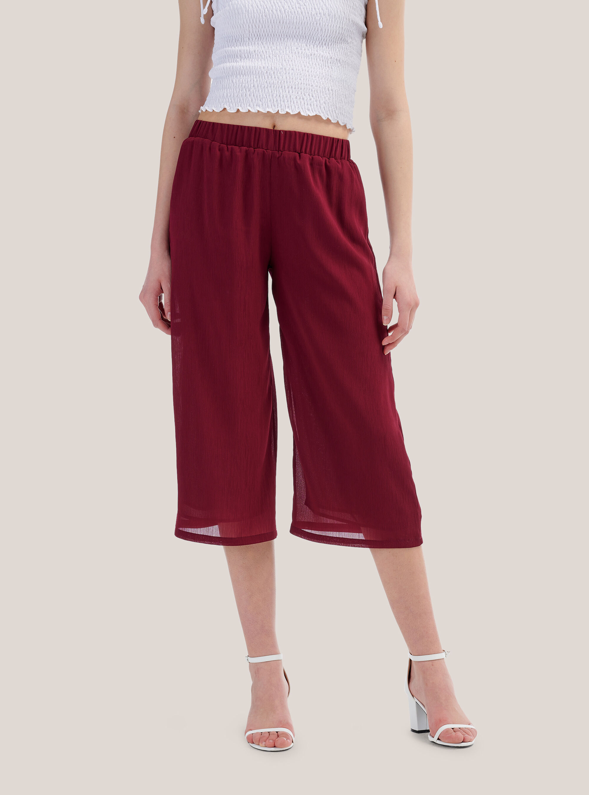 Pantalon culotte coupe large confort, C0310 BORDEAUX