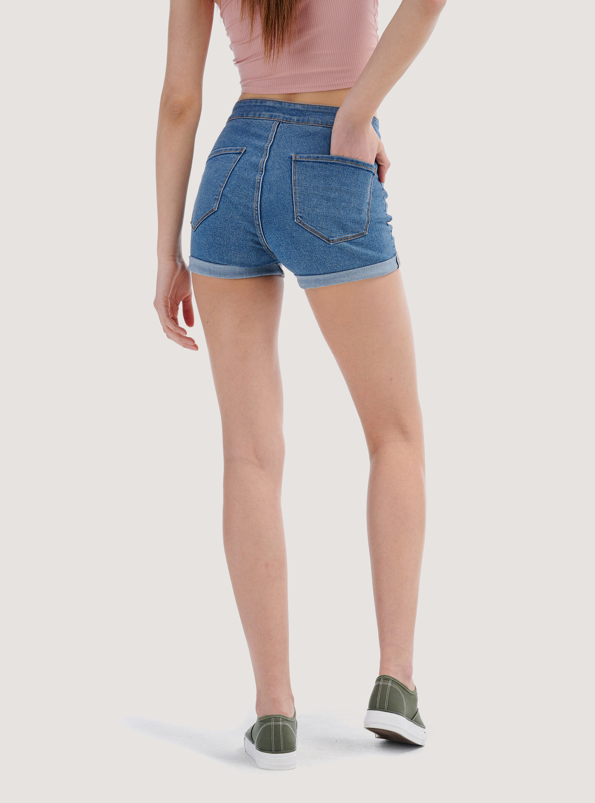 Stretch denim shorts with turn ups