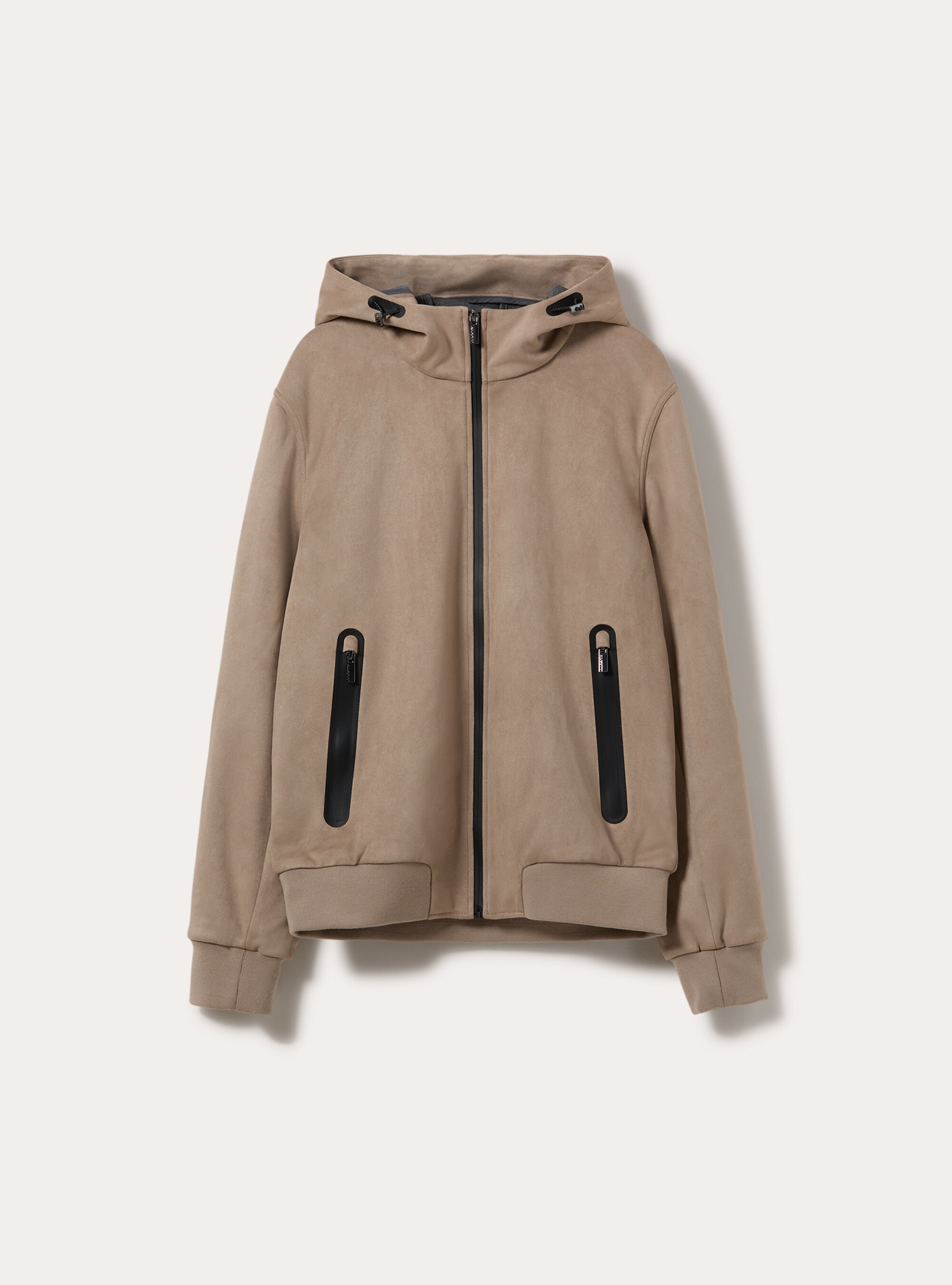 Suede-effect hooded bomber jacket with sealed zips, SA2 SAND MEDIUM