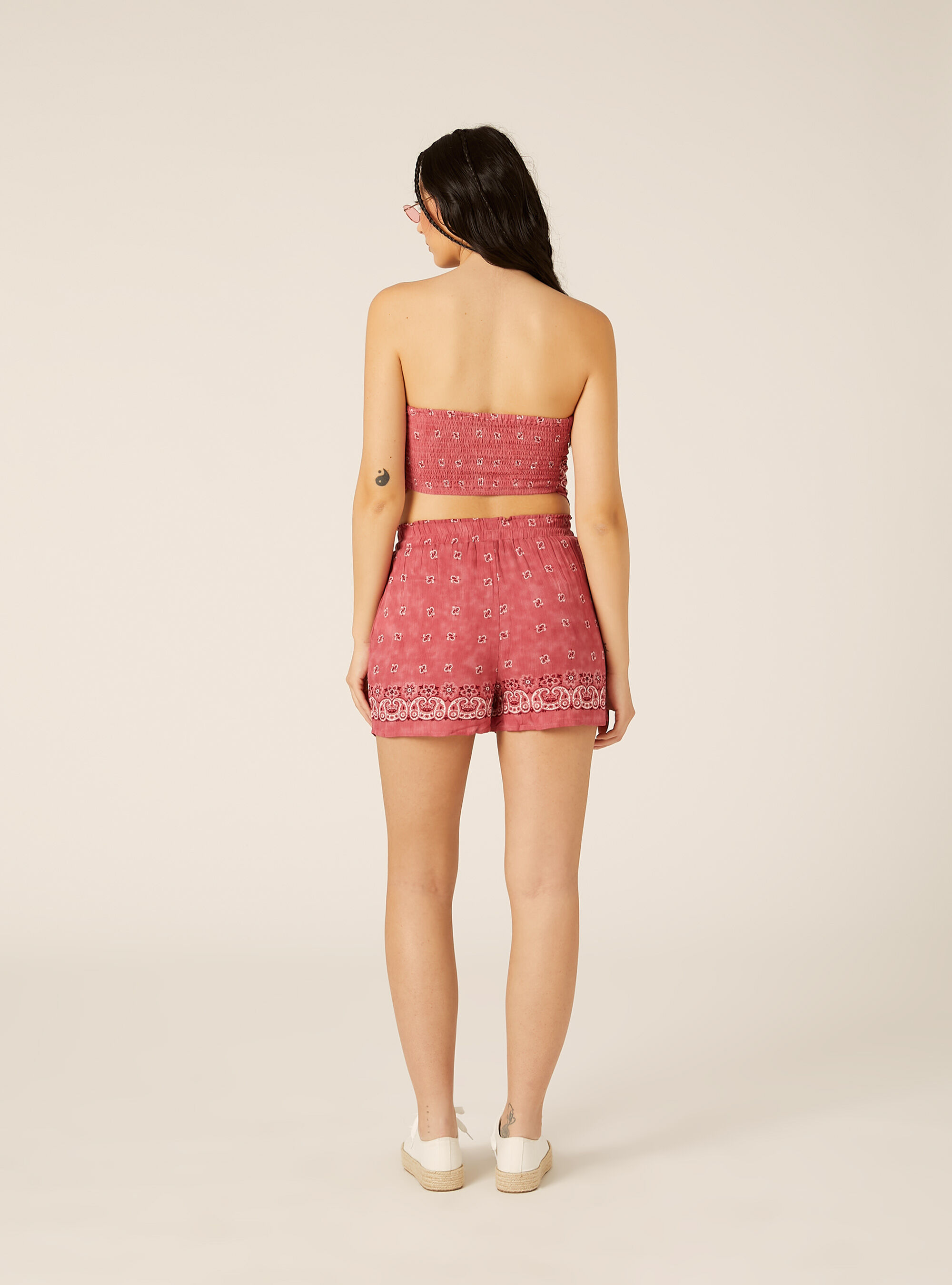 Paisley Print Bandeau Top, PK1 PINK DARK
