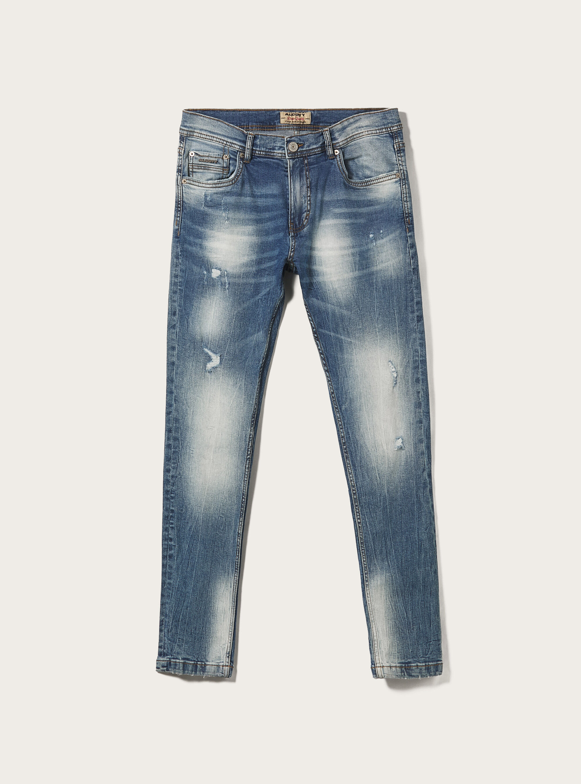 Super skinny jeans with breaks in stretch denim, D004 MEDIUM LIGHT BLUE