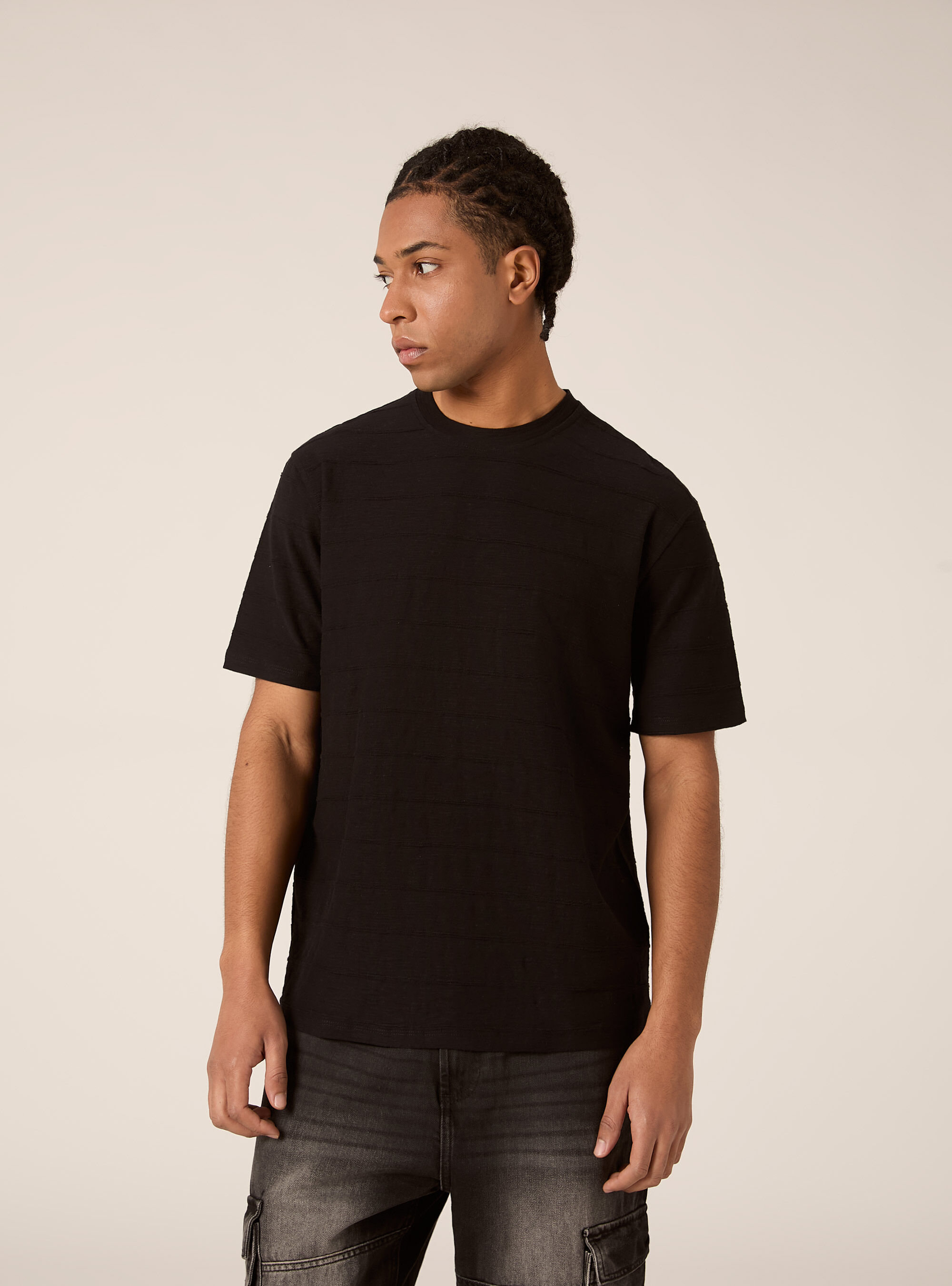 T-shirt &agrave; manches courtes textur&eacute;, BK1 BLACK