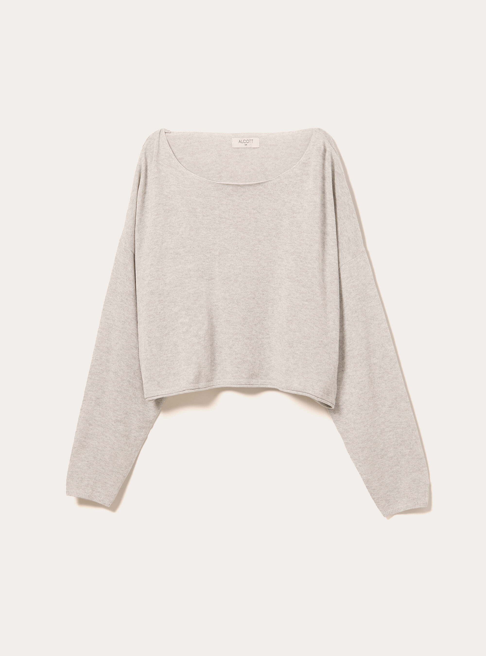 Pull &agrave; encolure bateau en coton doux, MGY3 GREY MEL LIGHT