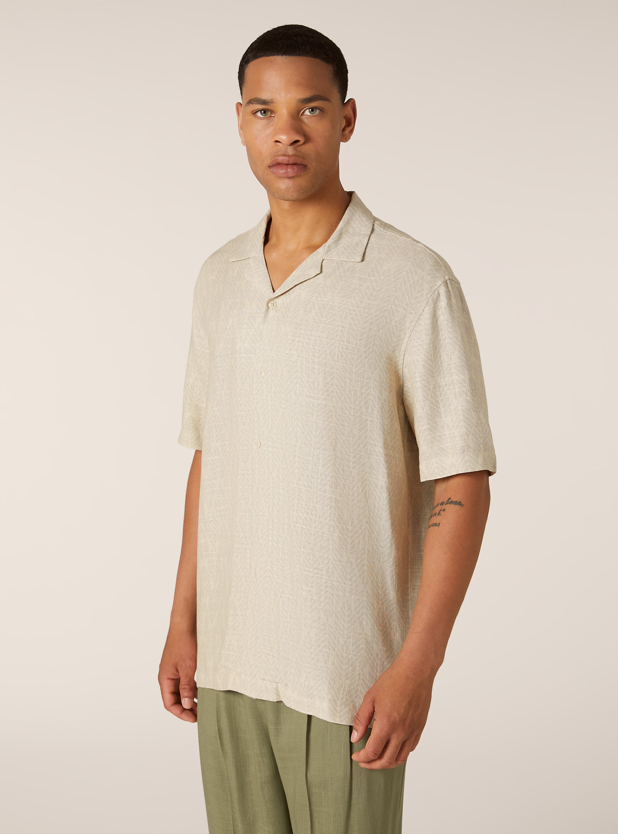 Linen blend striped shirt, BG1 BEIGE DARK