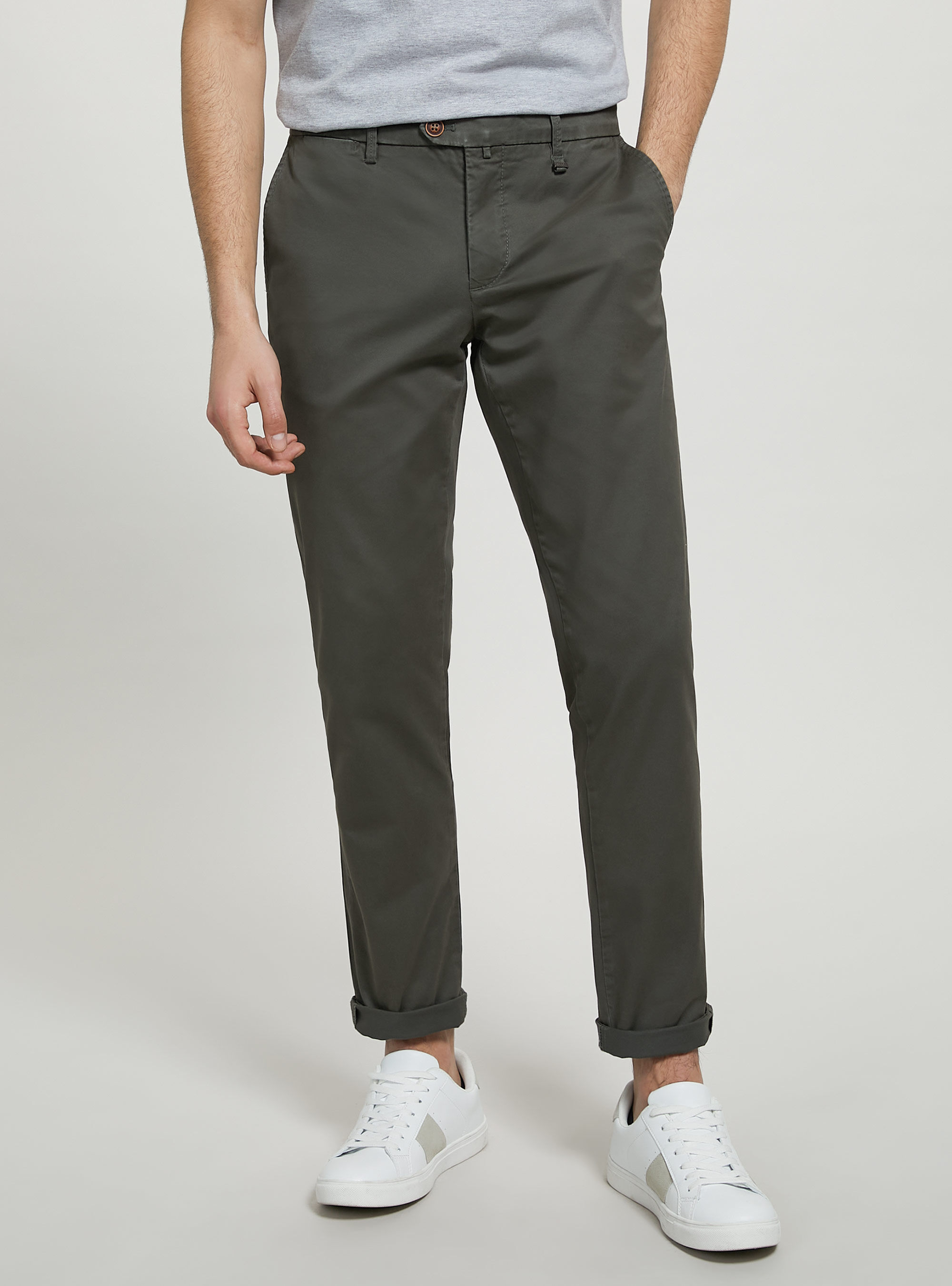 Pantaloni chinos twill stretch in cotone
