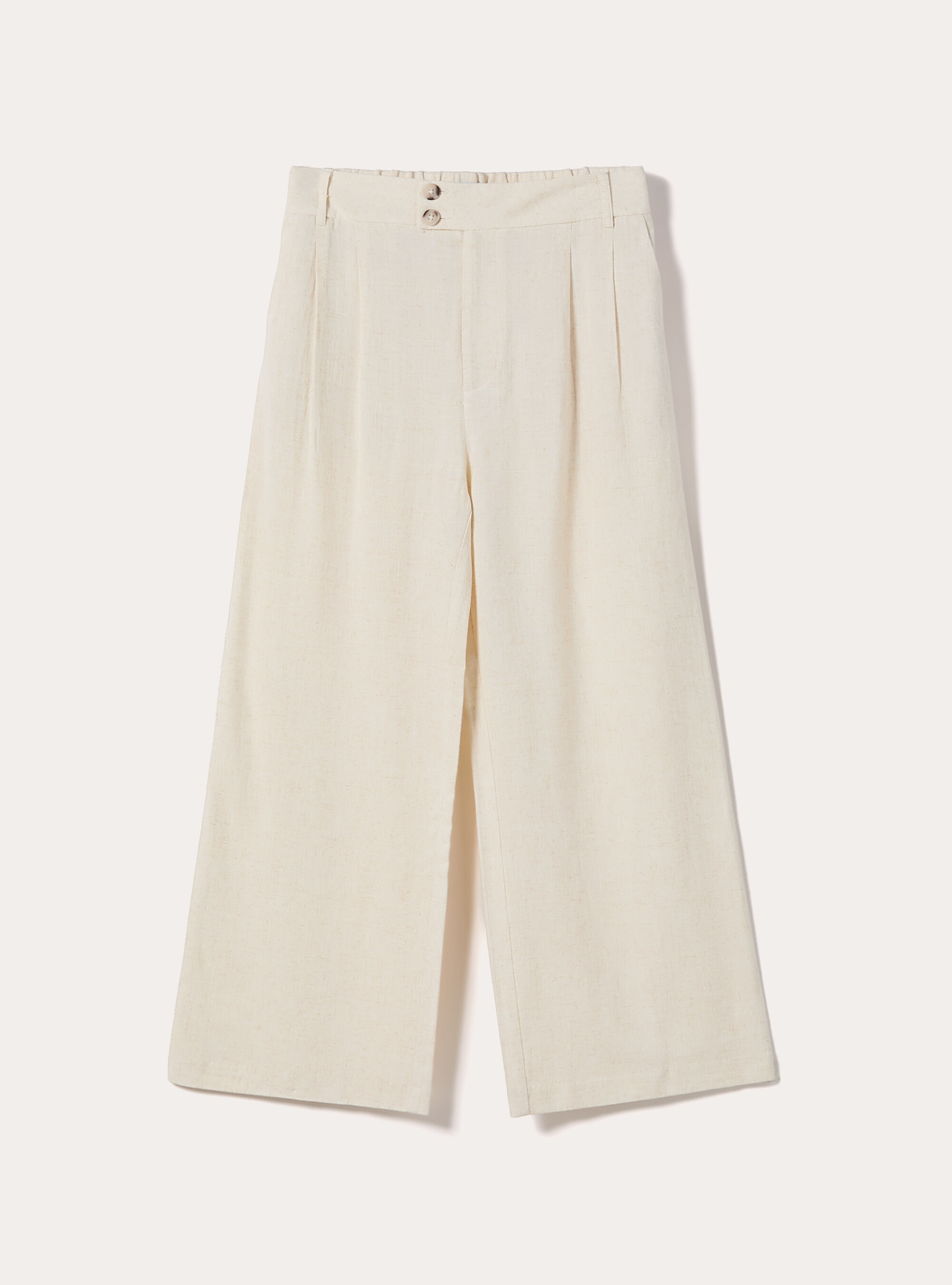 Pantaloni wide leg in misto lino, MBG3 BEIGE MEL LIGHT