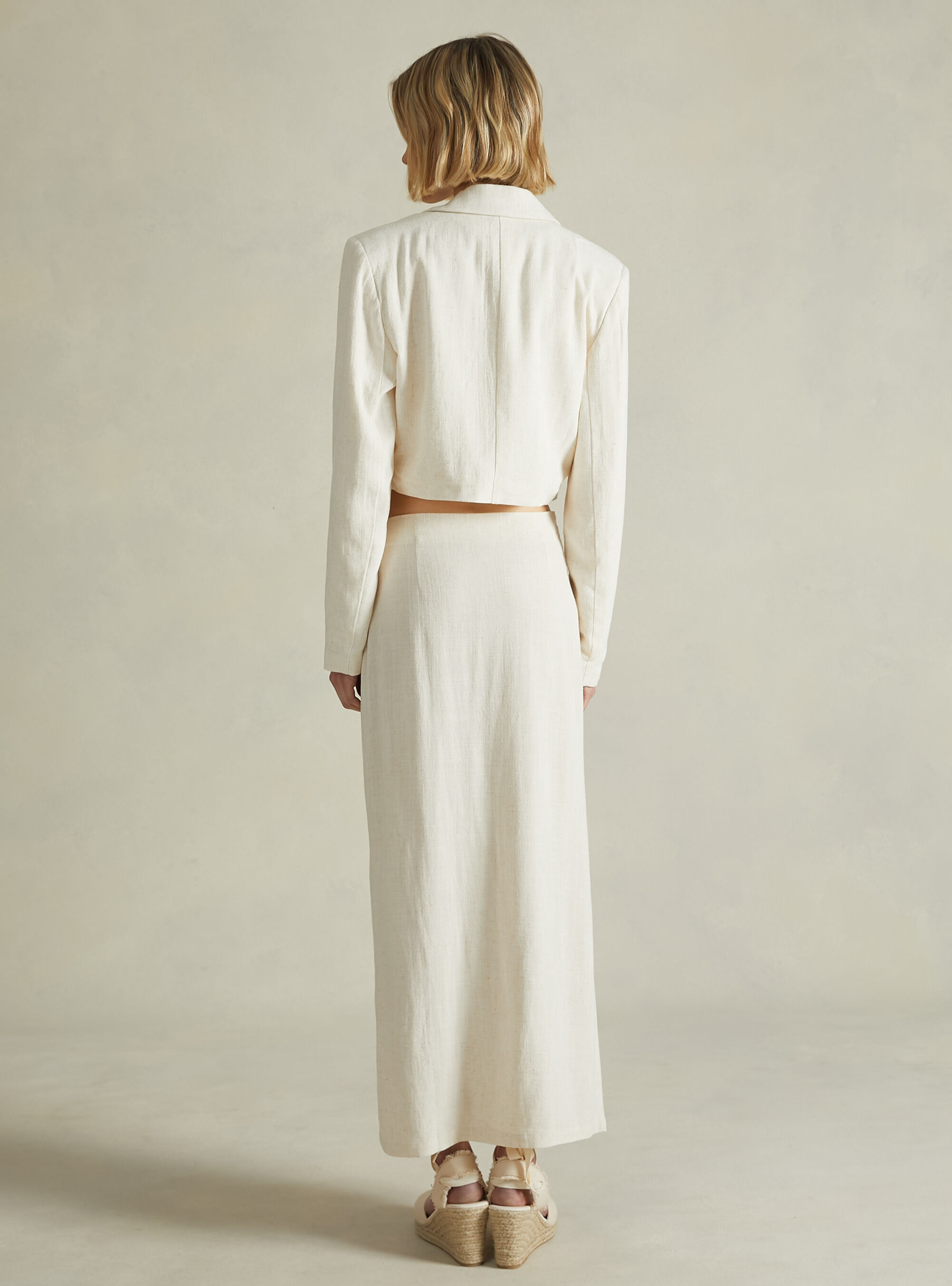 Jupe midi asym&eacute;trique en lin m&eacute;lang&eacute;, MBG3 BEIGE MEL LIGHT