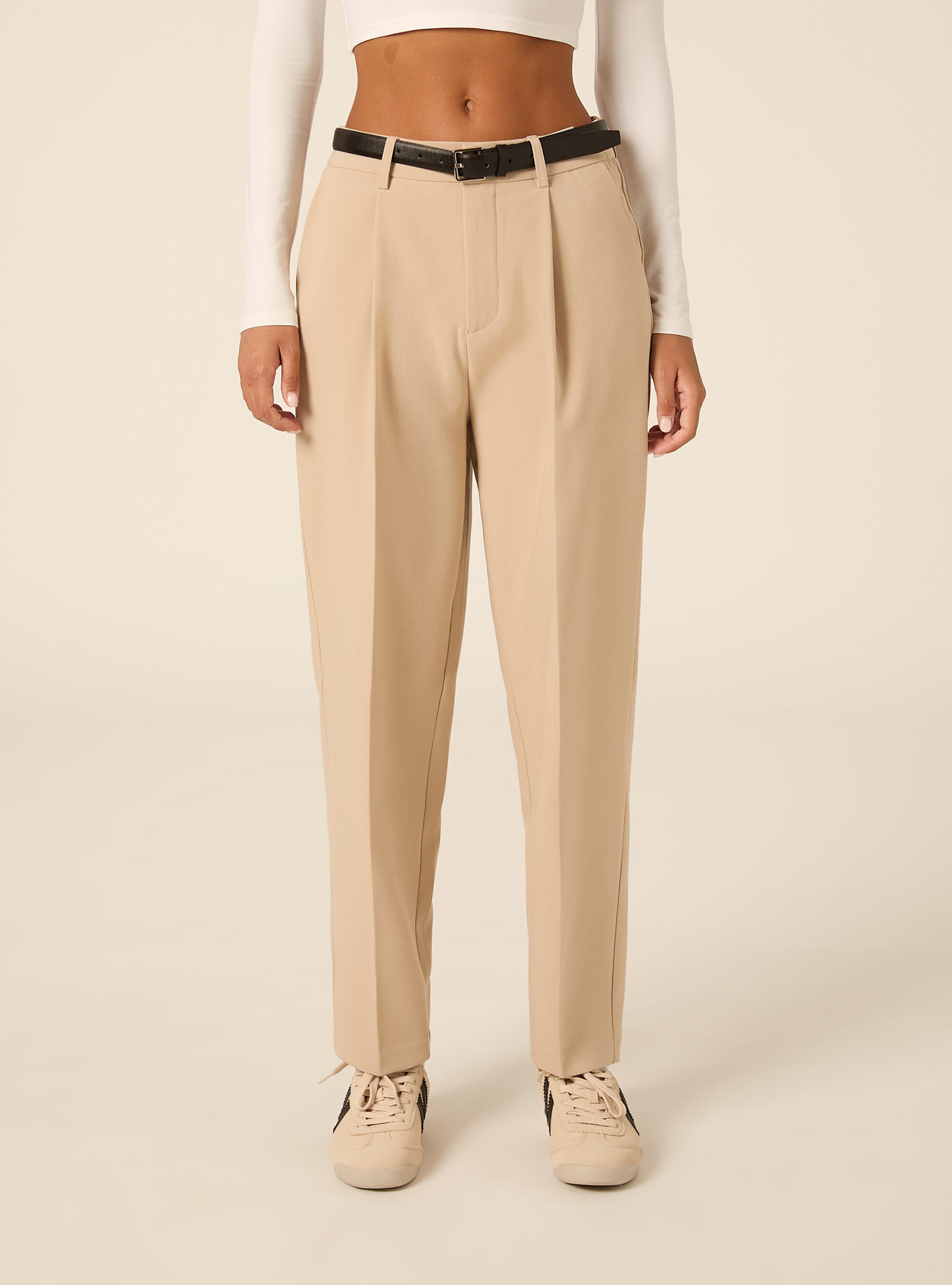 Pantalon de costume fusele avec pinces et ceinture, BG2 BEIGE MEDIUM