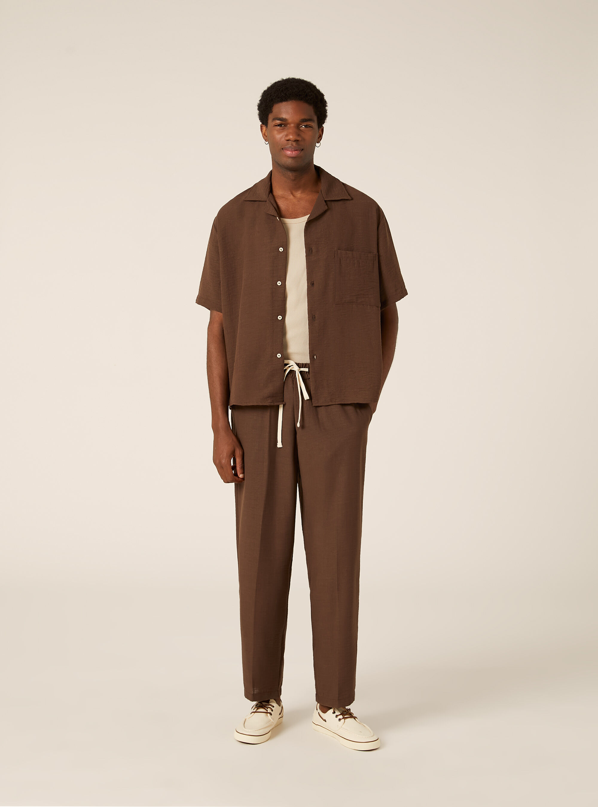 Pantalon Jambe Droite en Tissu Flamm&eacute;, BG2 BEIGE MEDIUM