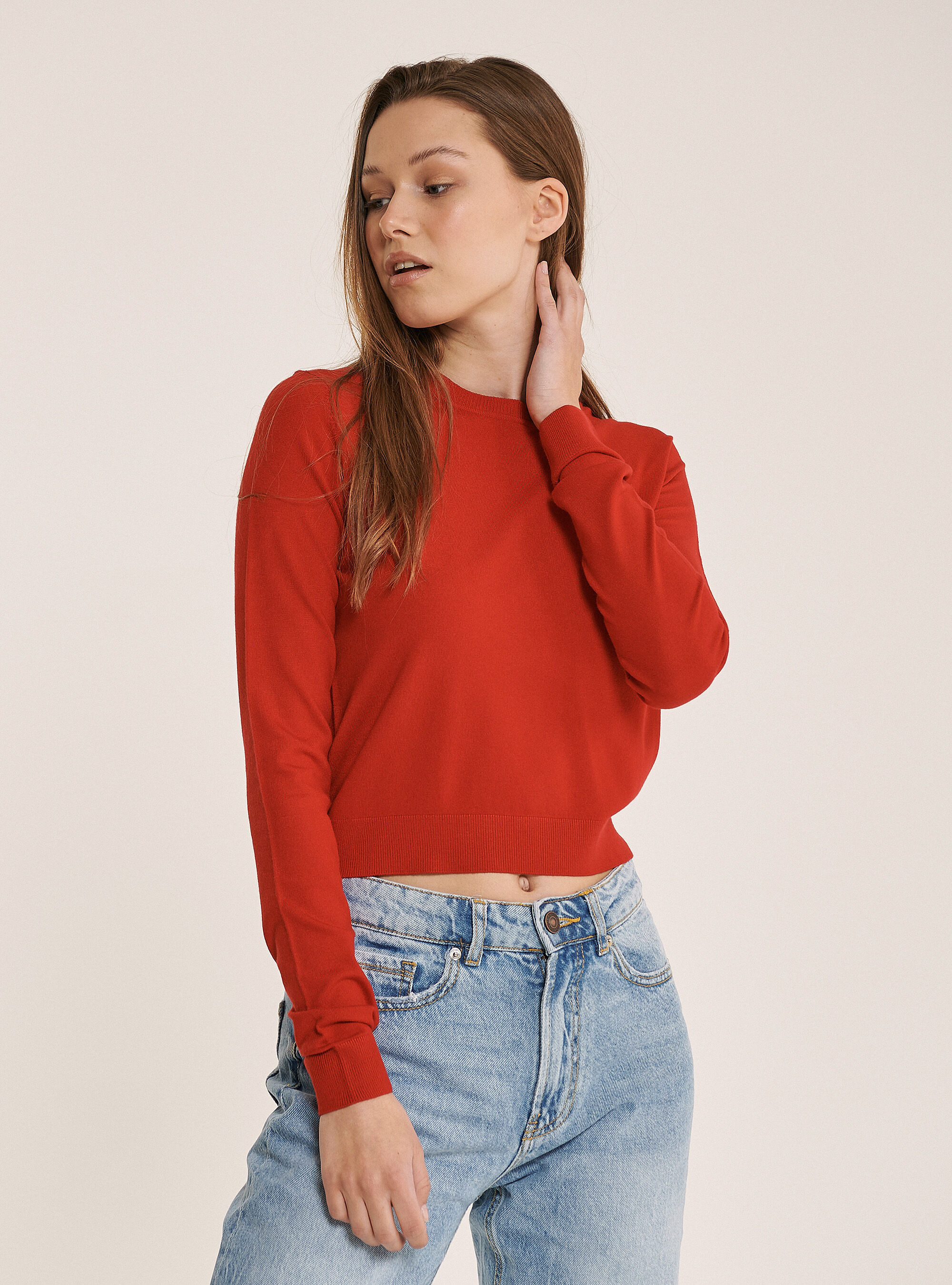 Pull court &agrave; col ras du cou, C4412 RED