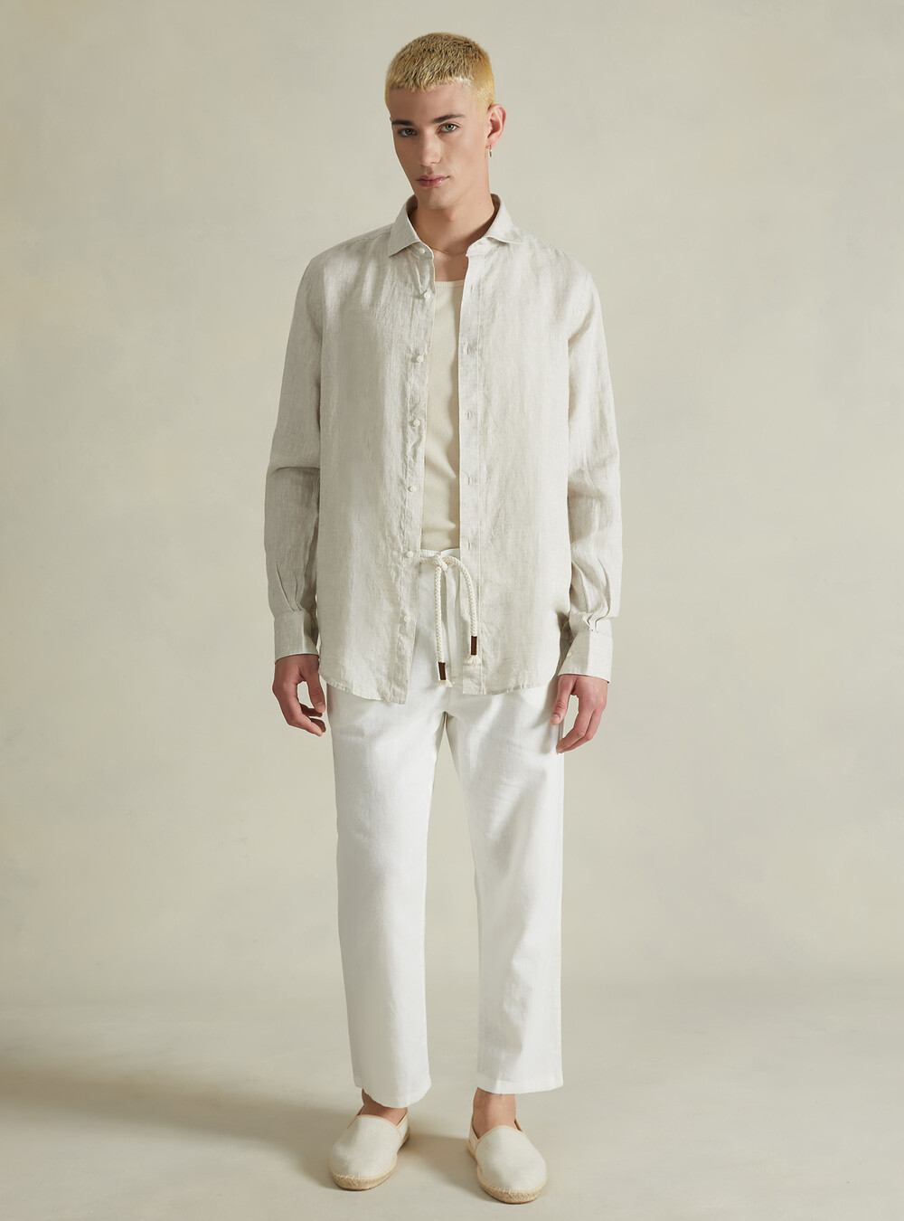 Uomo Premiere Pulsante Manica Lunga Giù Camicia Seta Bianco Foglia Oro - Foto 7