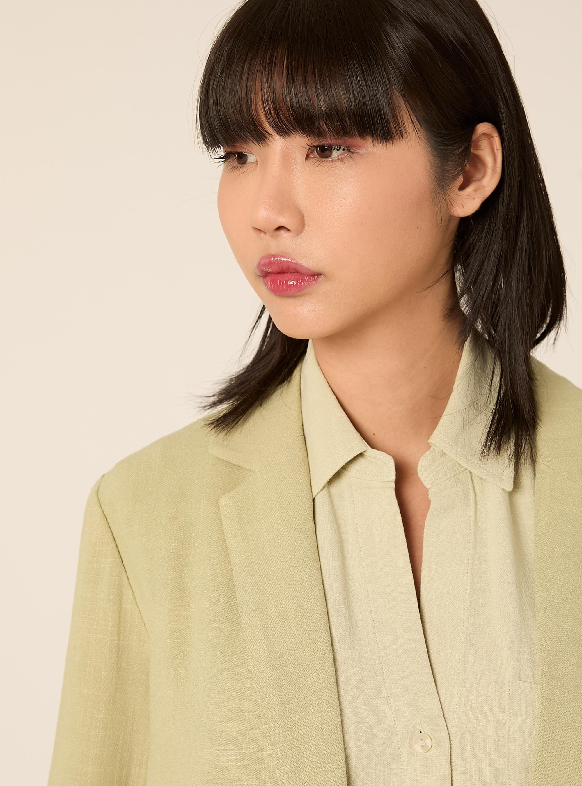 Blazer doppiopetto in misto lino, GN3 GREEN LIGHT