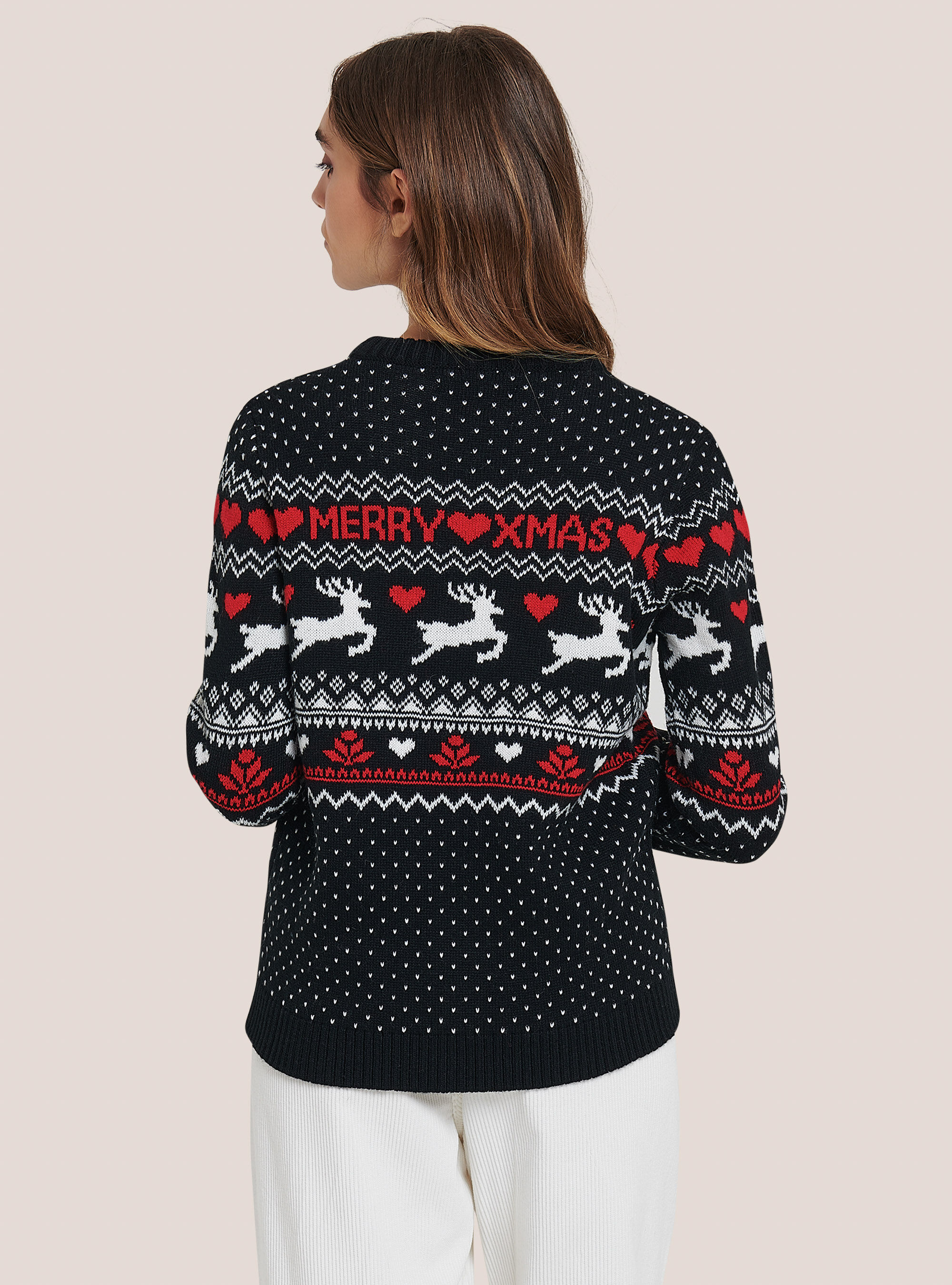 Weihnachtspullover mit Rentier, C101 BLACK