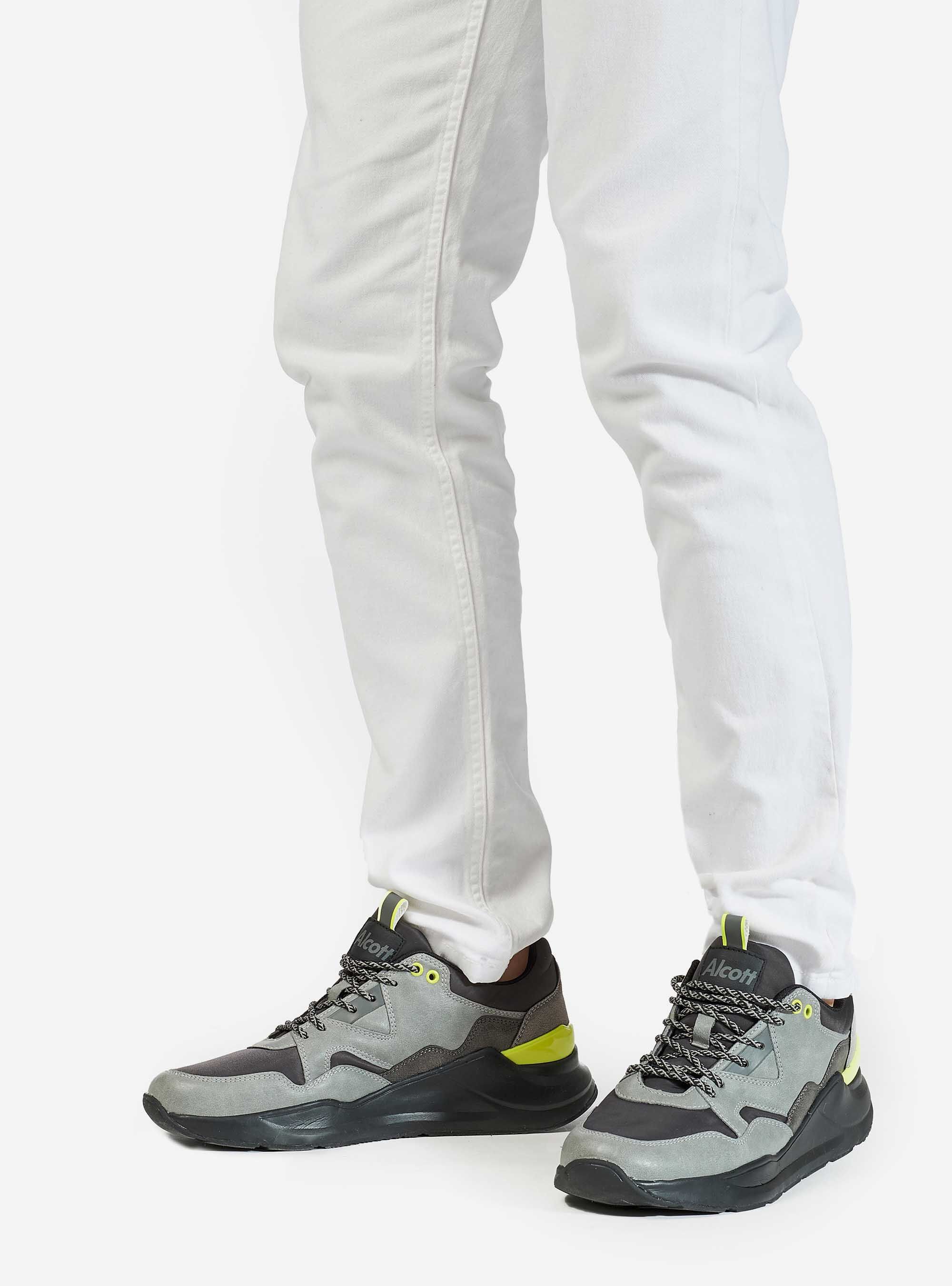 SNEAKERS WITH LEATHER INSERT, PEARL