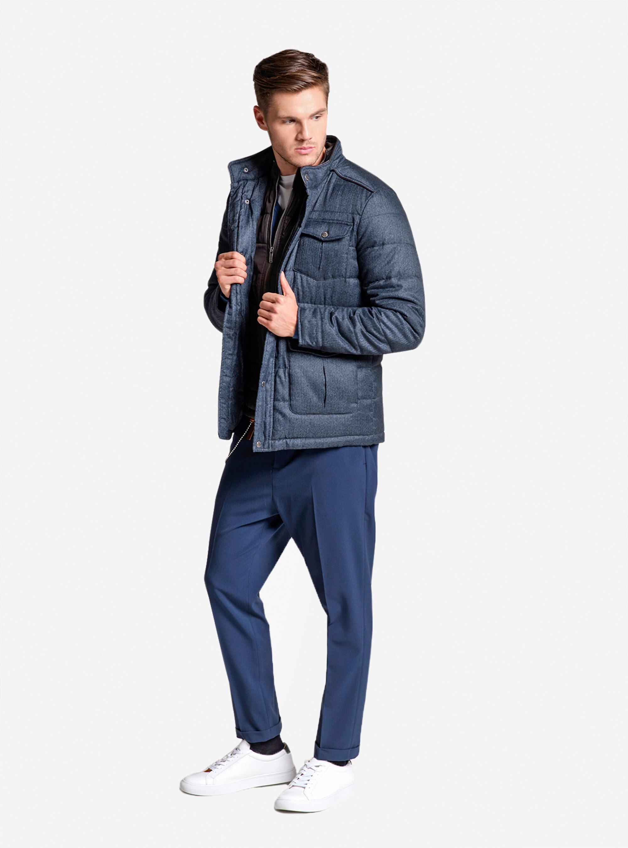 Jacket with shop detachable gilet