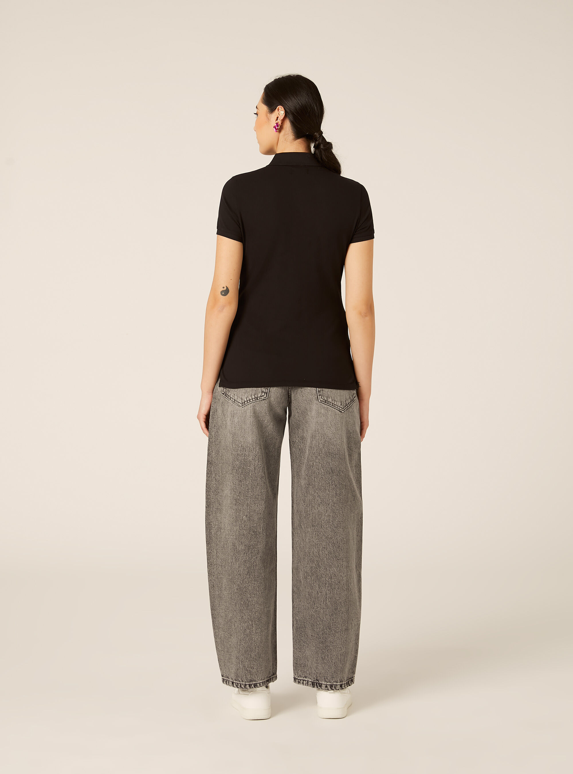 Polo Slim Fit avec Logo Brod&eacute;, BK1 BLACK
