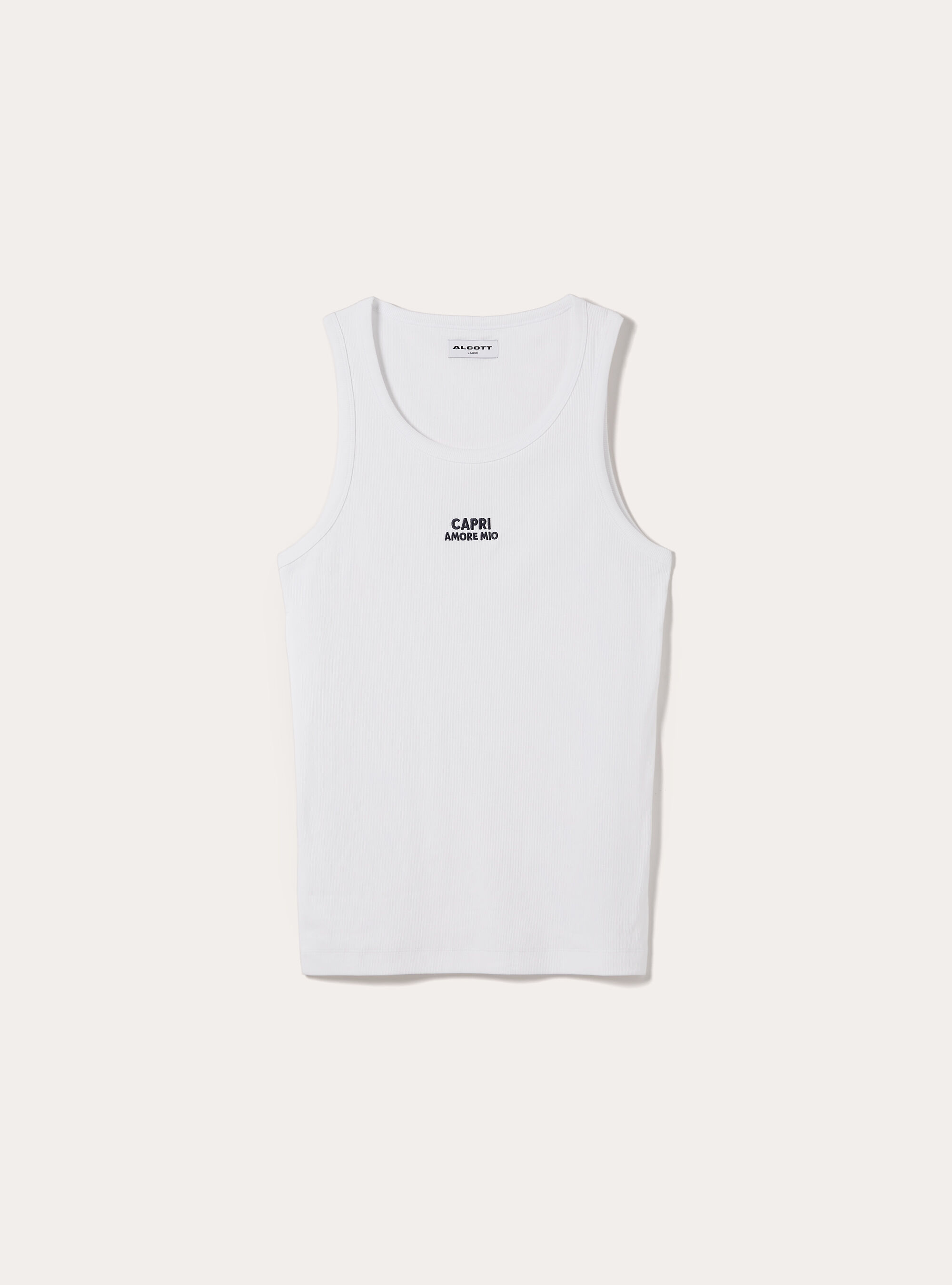 Canotta  in rib con ricamo capri amore mio, WH3 WHITE