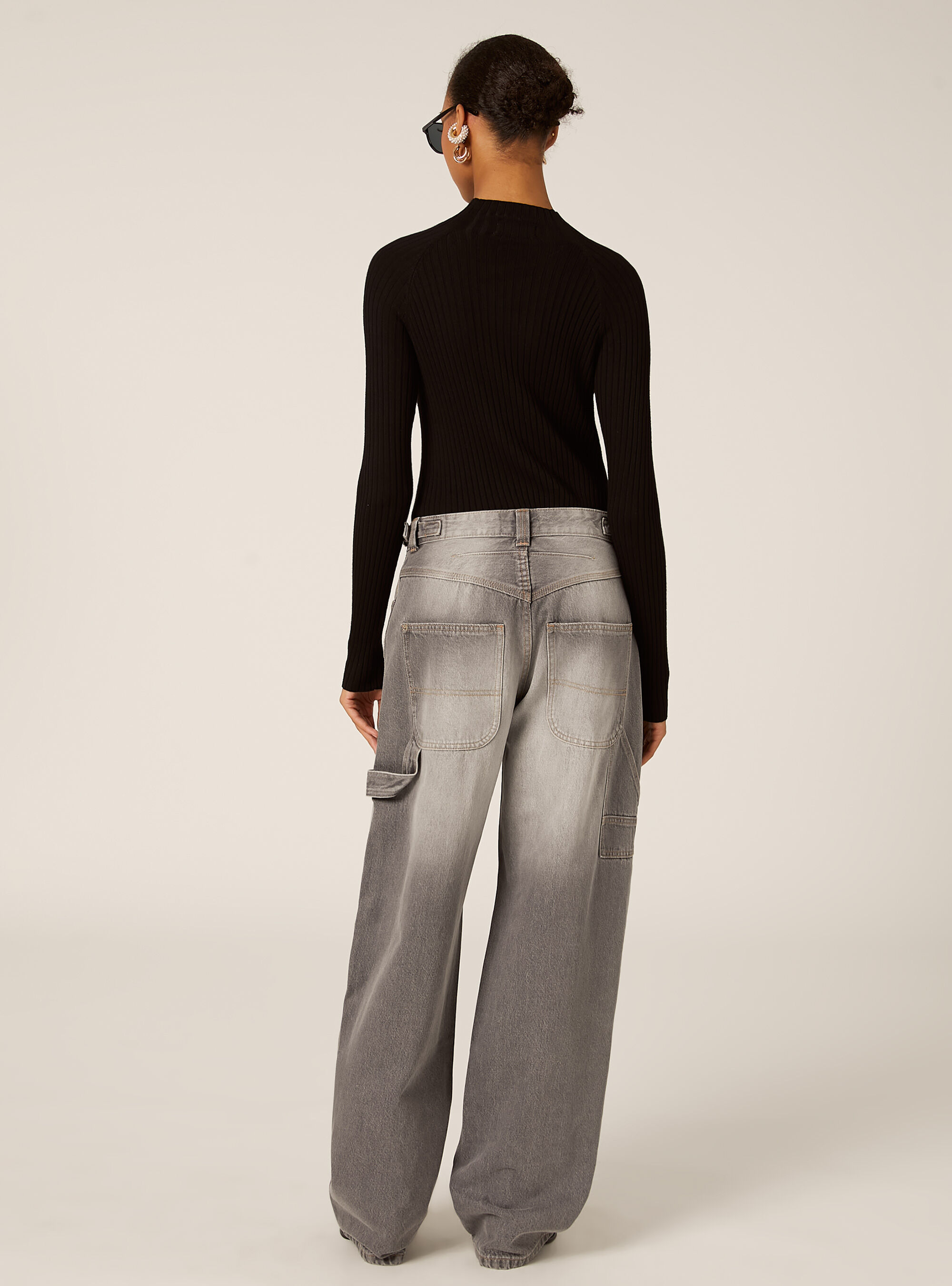 Pullover a mezzo collo a coste, BK1 BLACK