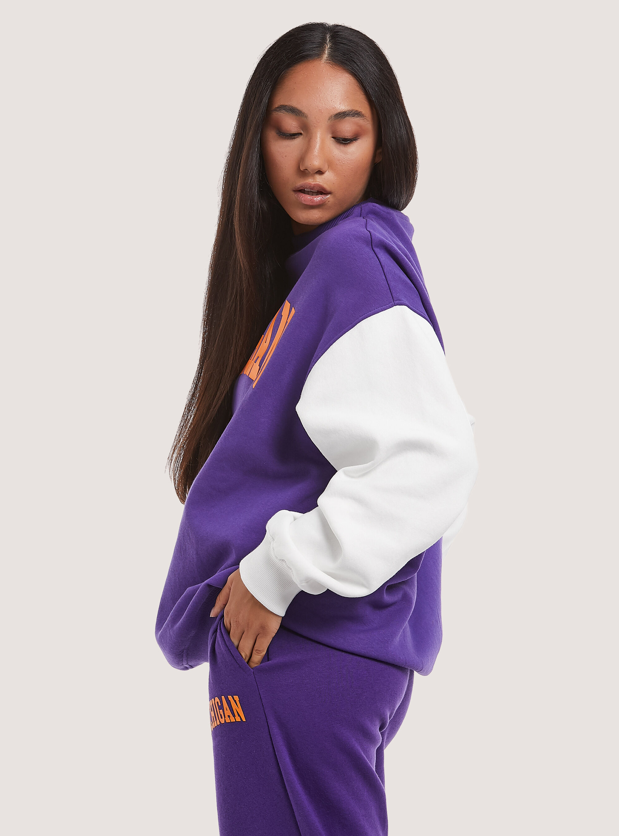 Sudadera con estampado y mangas en contraste, VI2 VIOLET MEDIUM