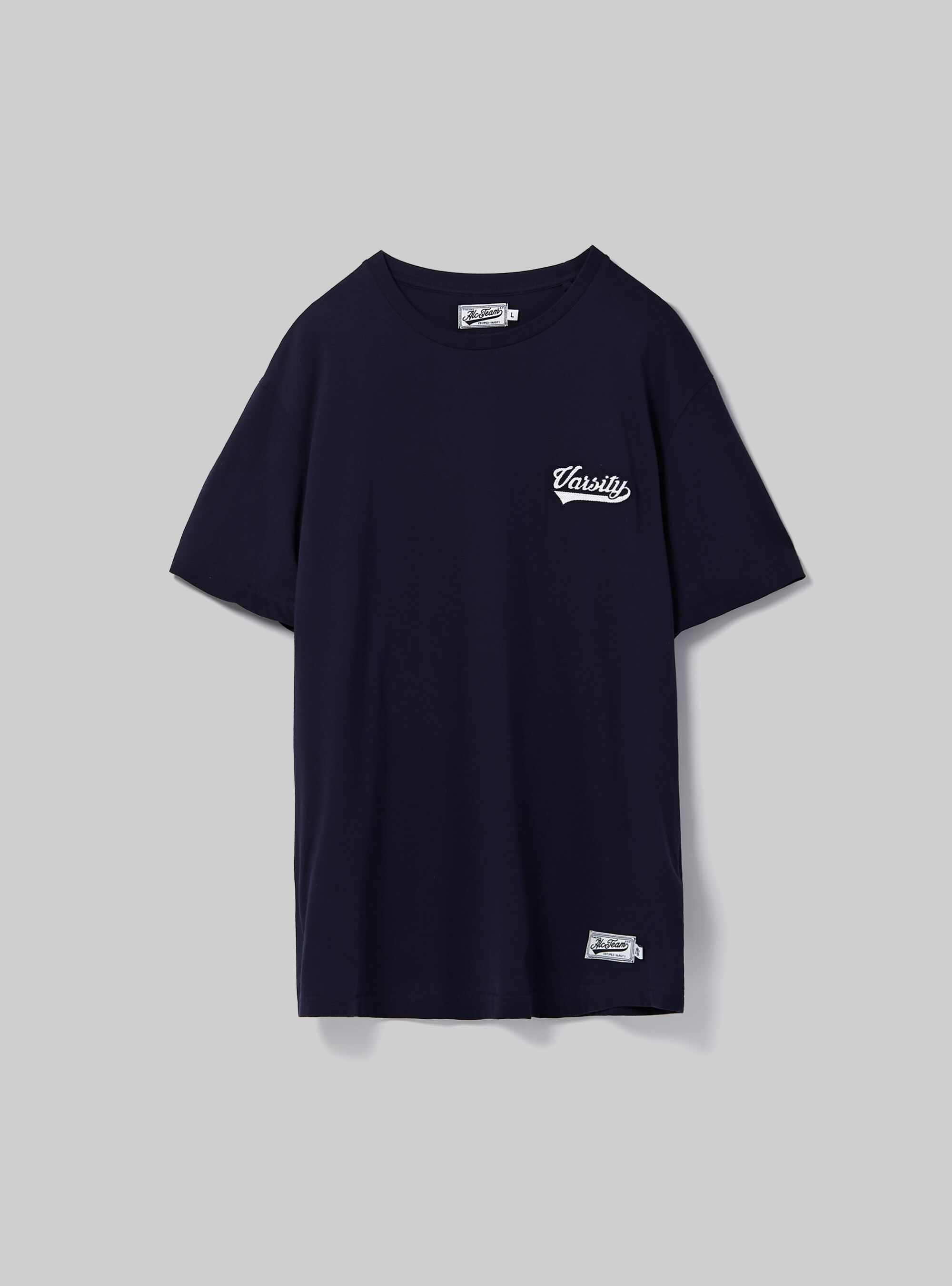 Camiseta de algod&oacute;n con parche Varsity, C2306 BLU