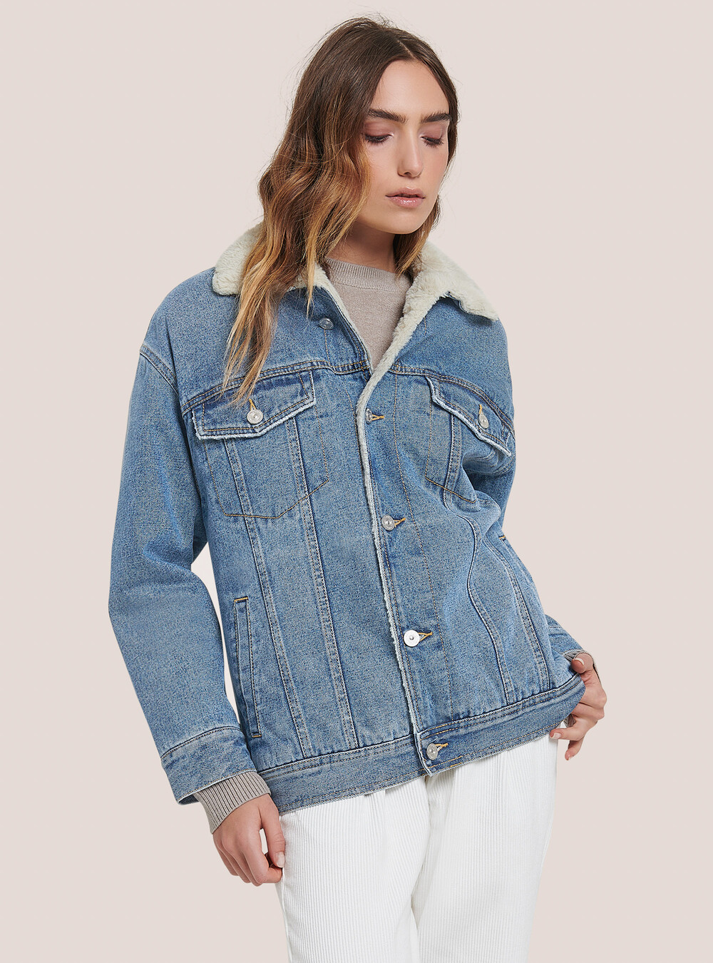 Denim jacket with faux fur lining and collar, Alcott