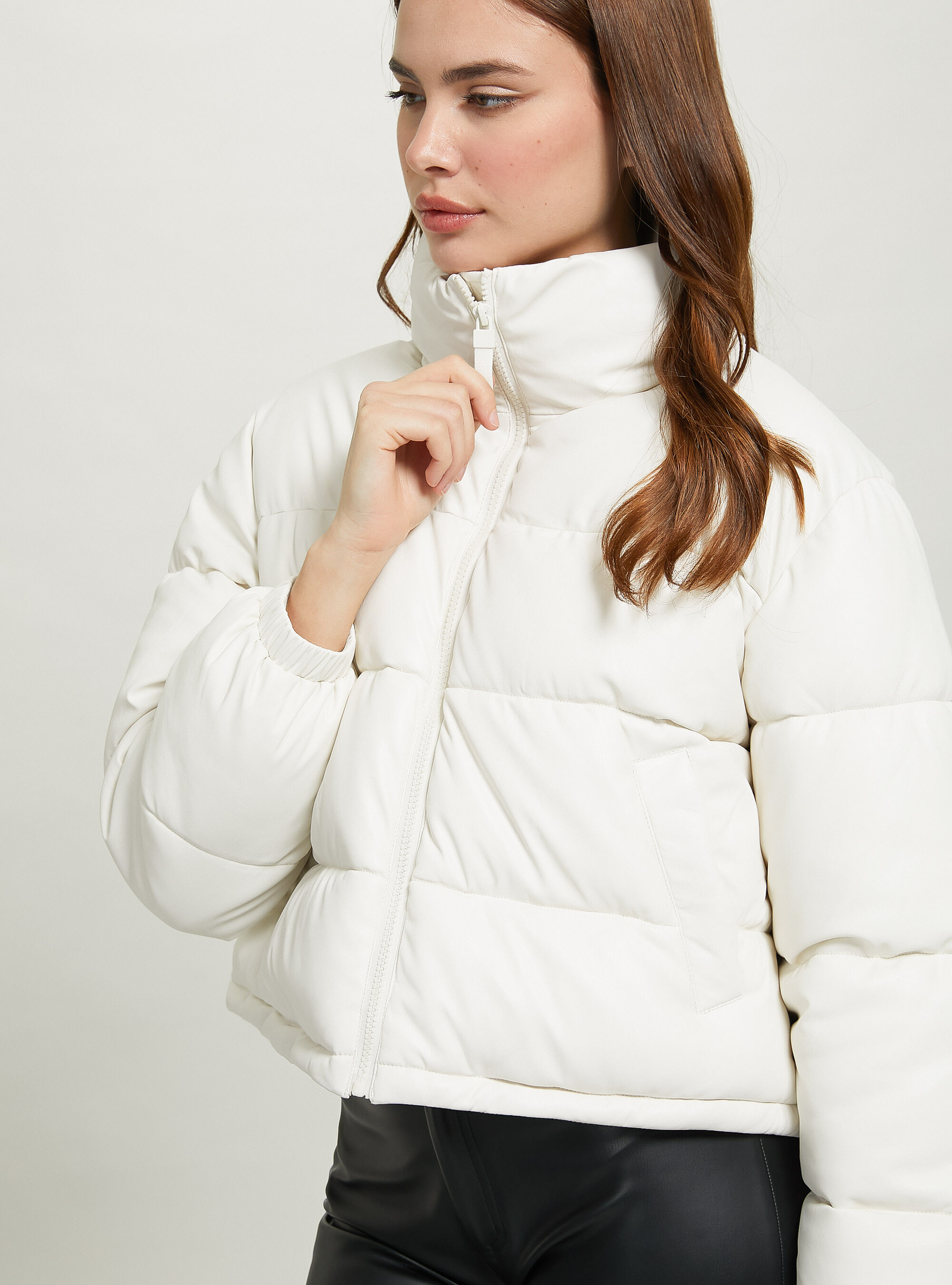 Giubbotto pelle top imbottito donna