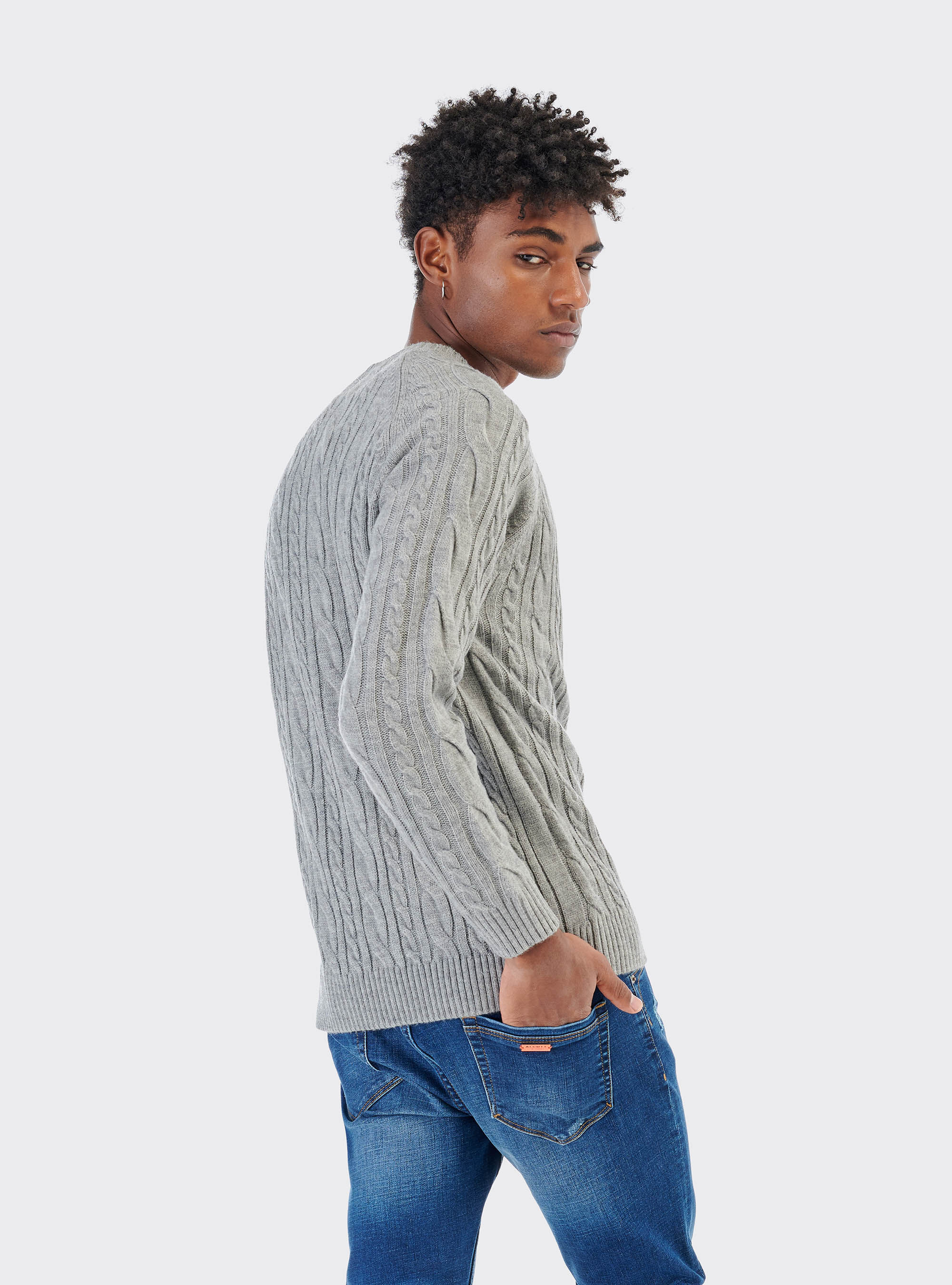 Pull torsad&eacute; en laine m&eacute;lang&eacute;e, C146 GREY MEL