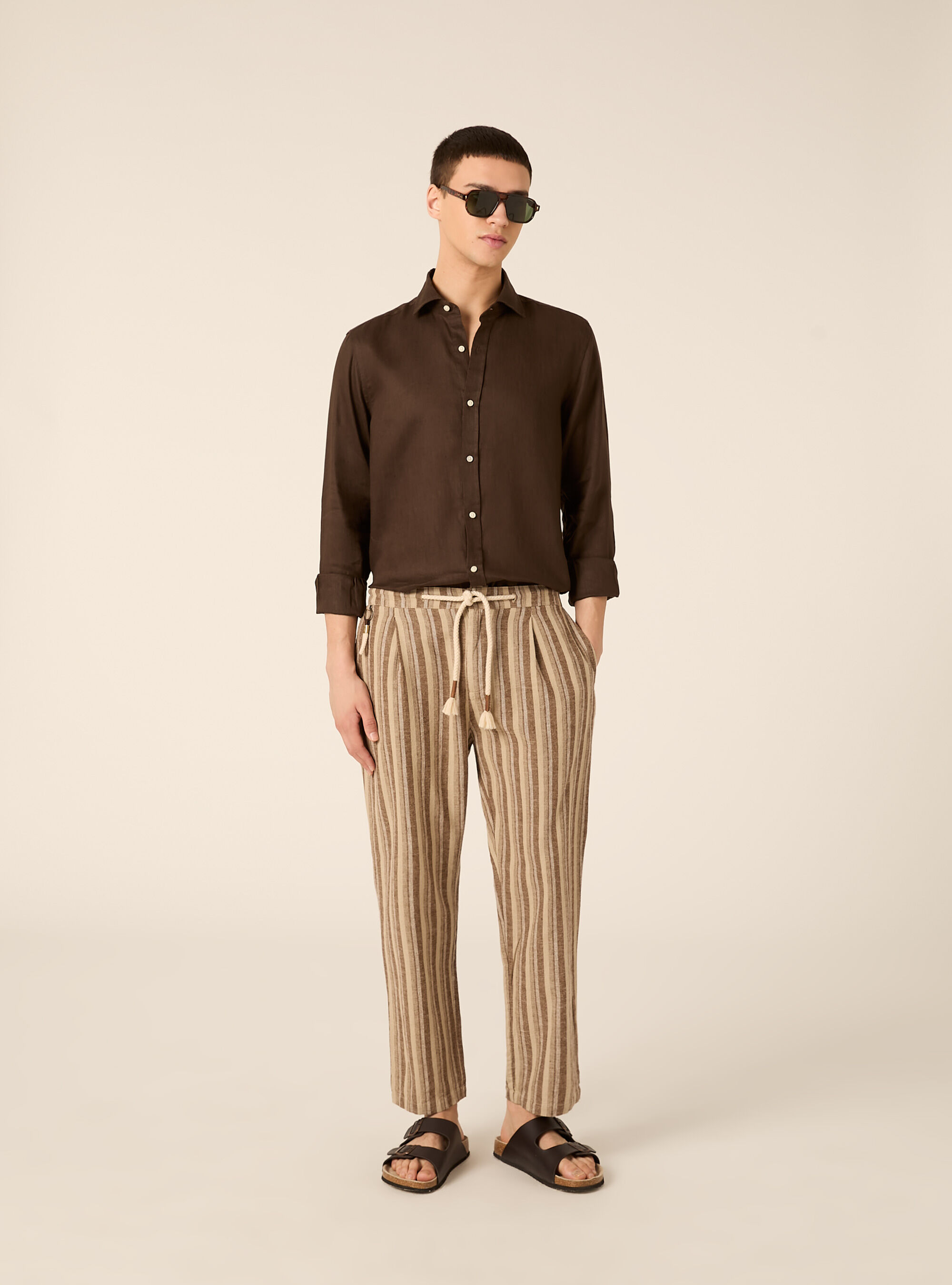Pantaloni in misto lino a righe