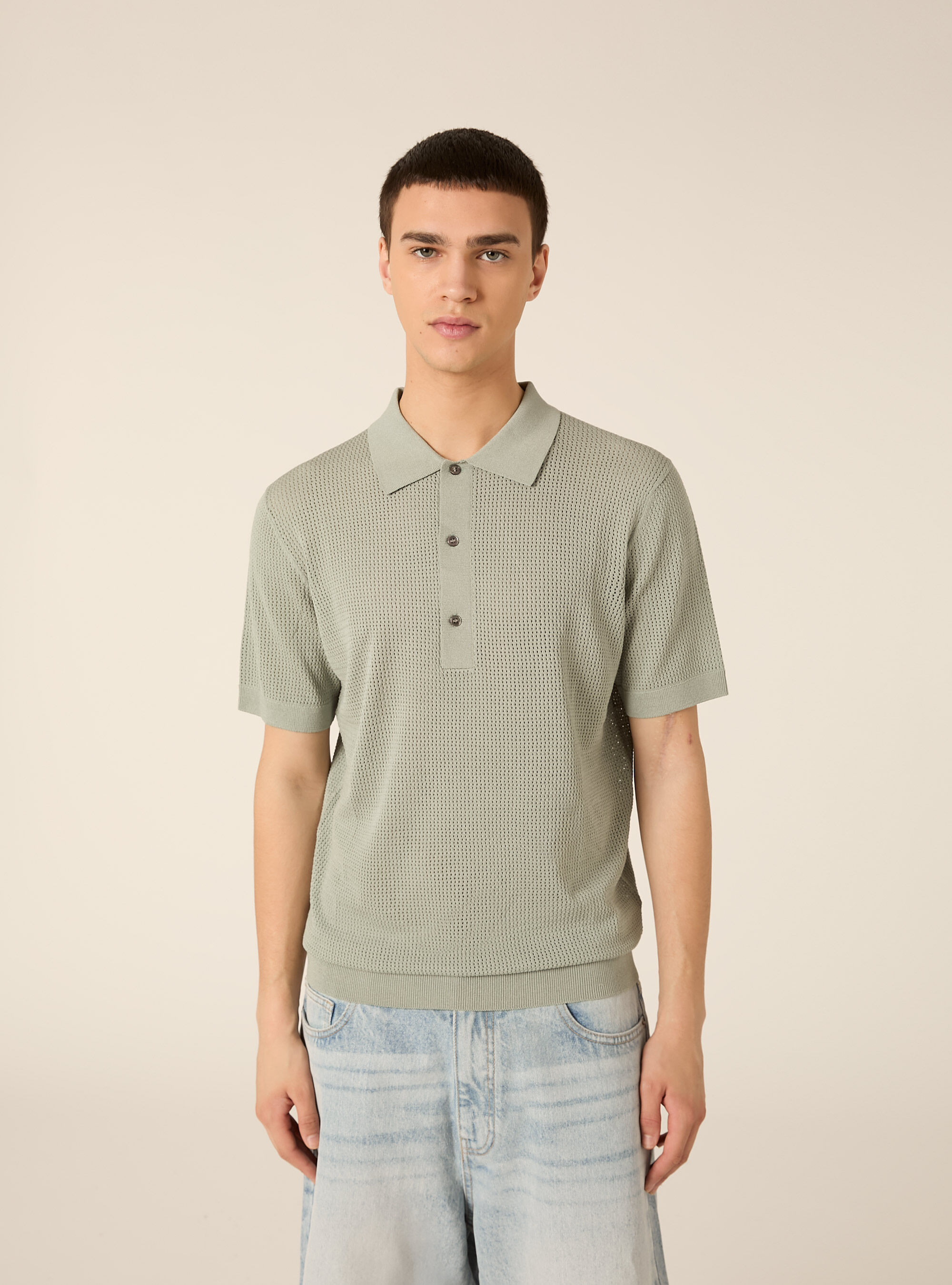 Maglia polo in crochet in misto viscosa