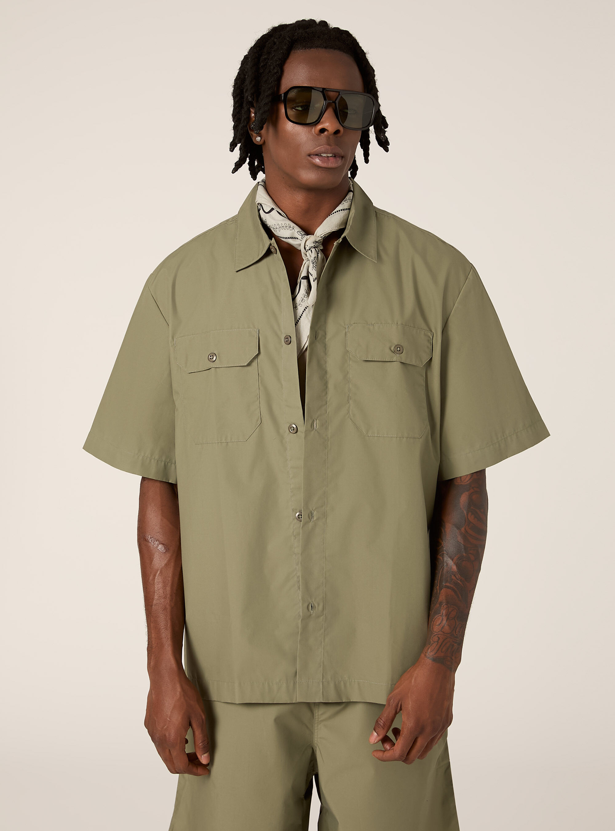 Boxy Fit Poplin Shirt, KY2 KAKY MEDIUM
