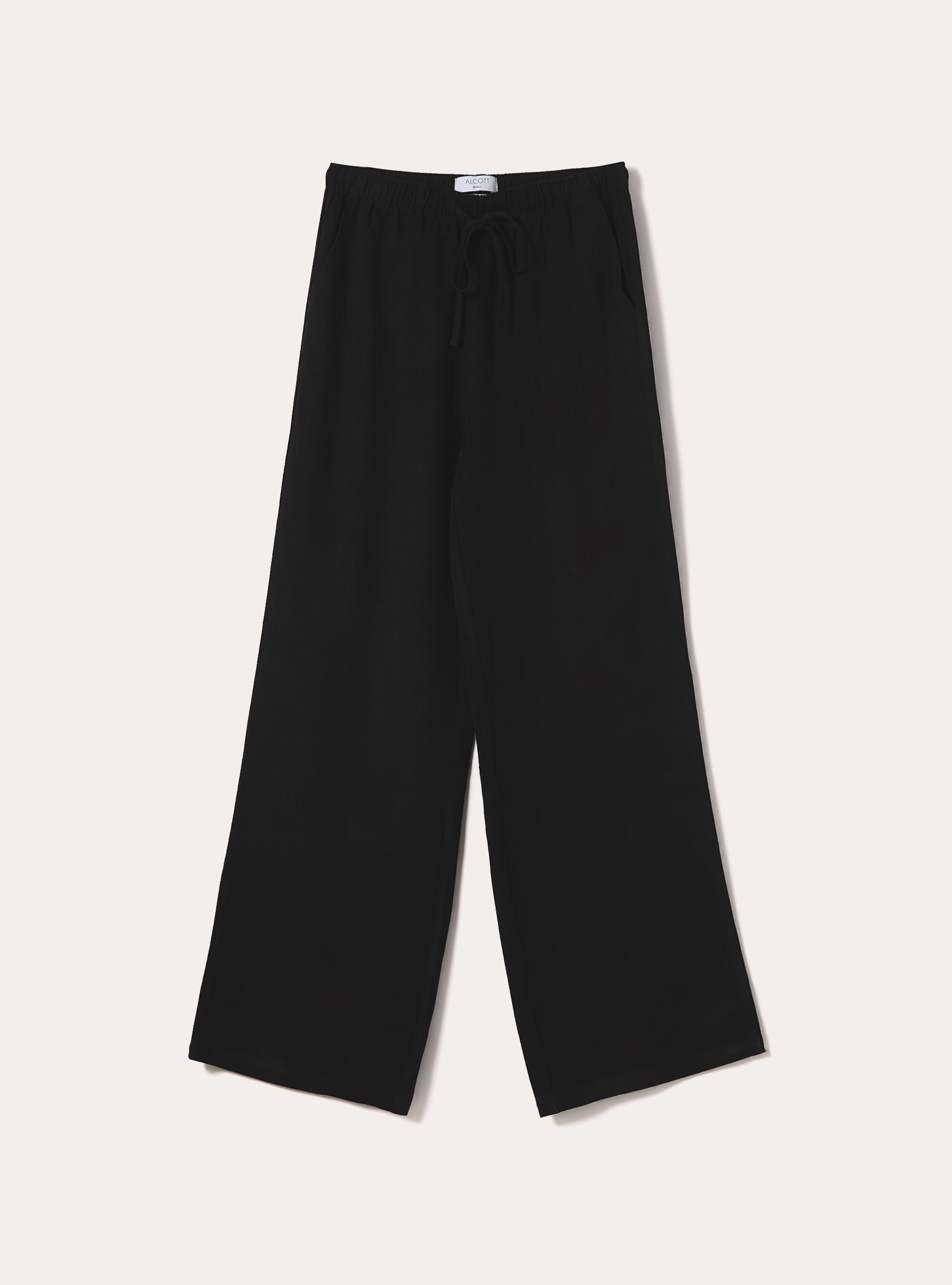Pantaloni wide leg in misto lino, BK1 BLACK