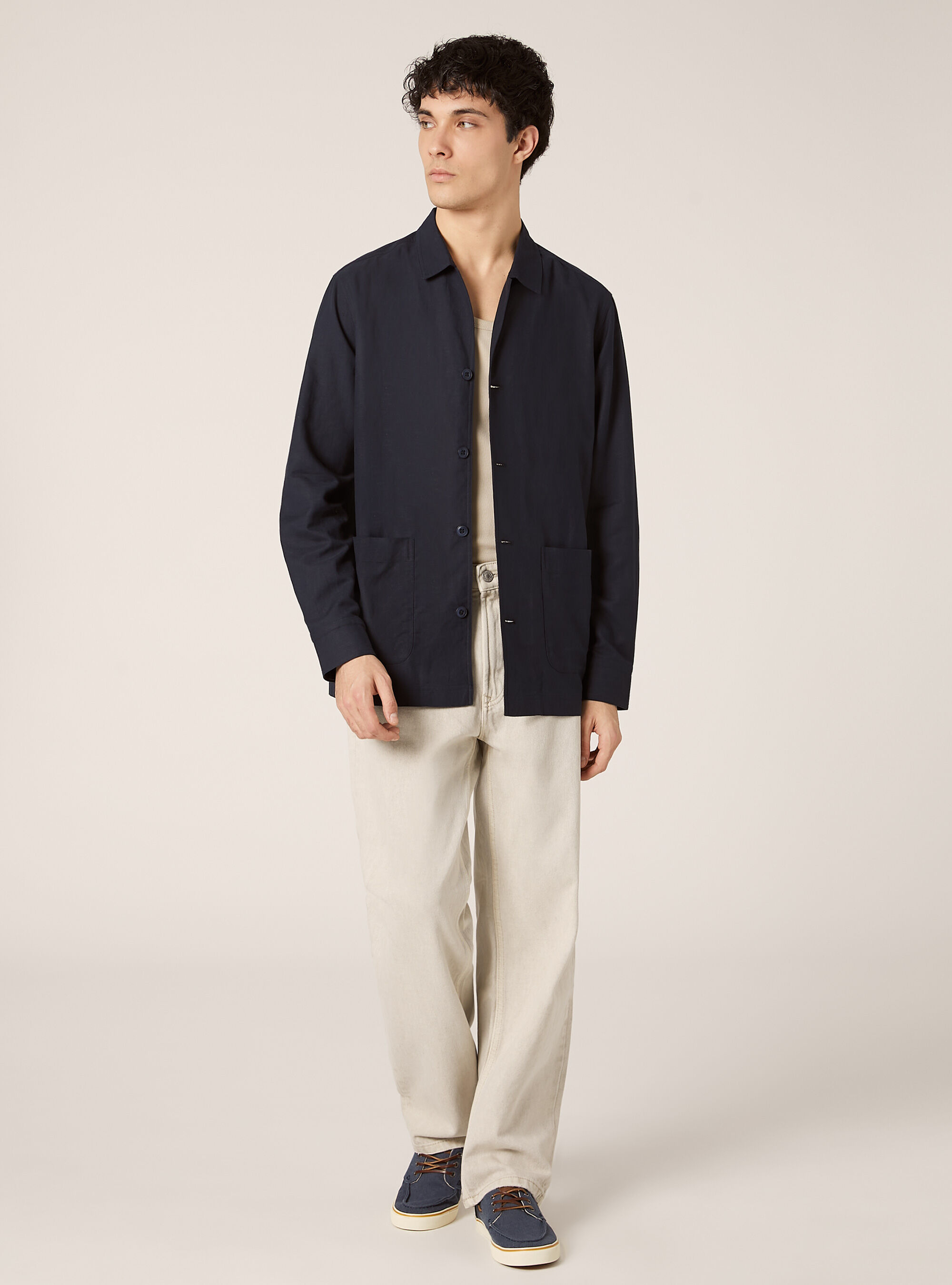 Giacca camicia in misto lino, NA2 NAVY MEDIUM