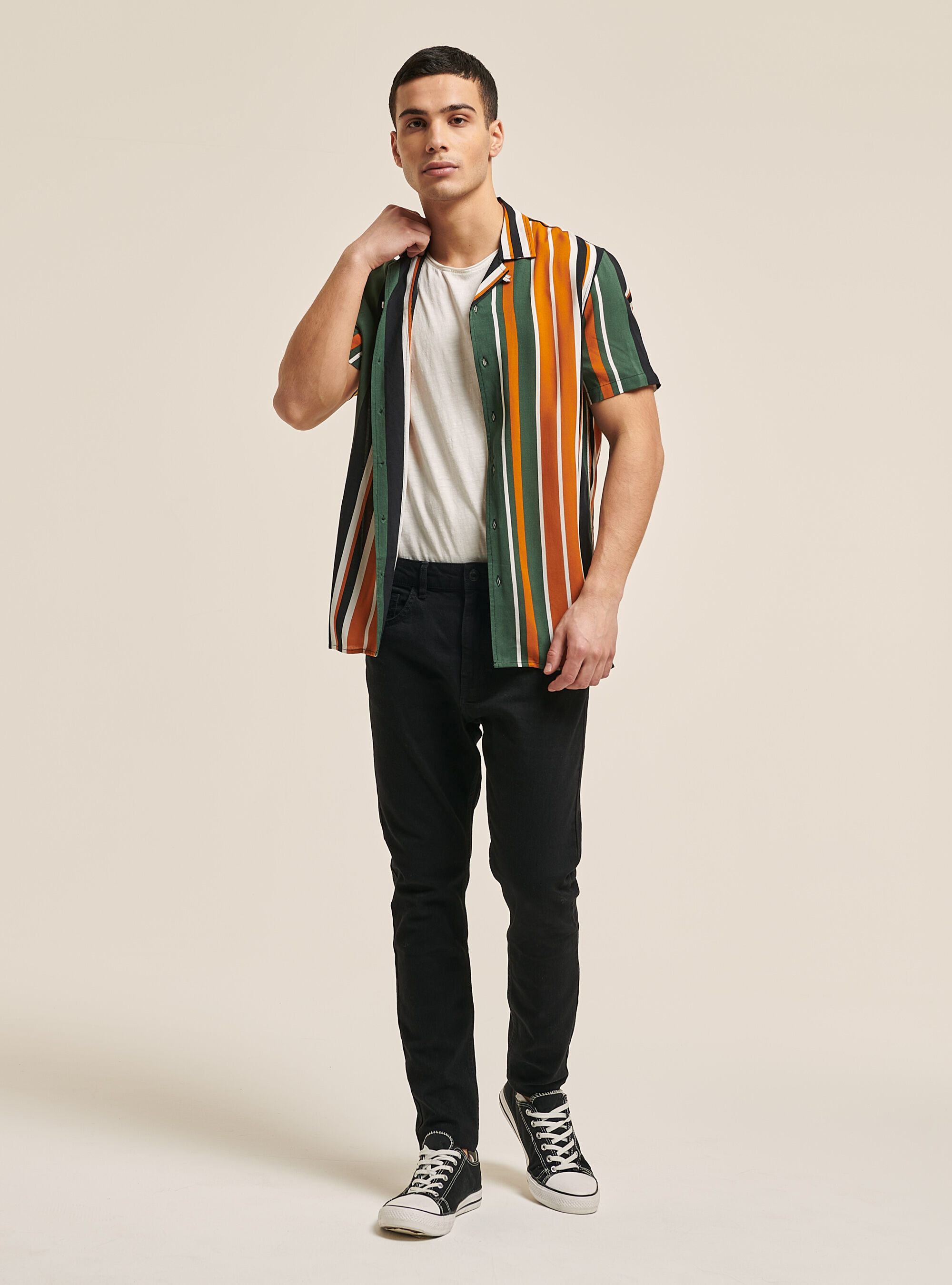 Striped shirt with bowling collar, MULTICOLOR
