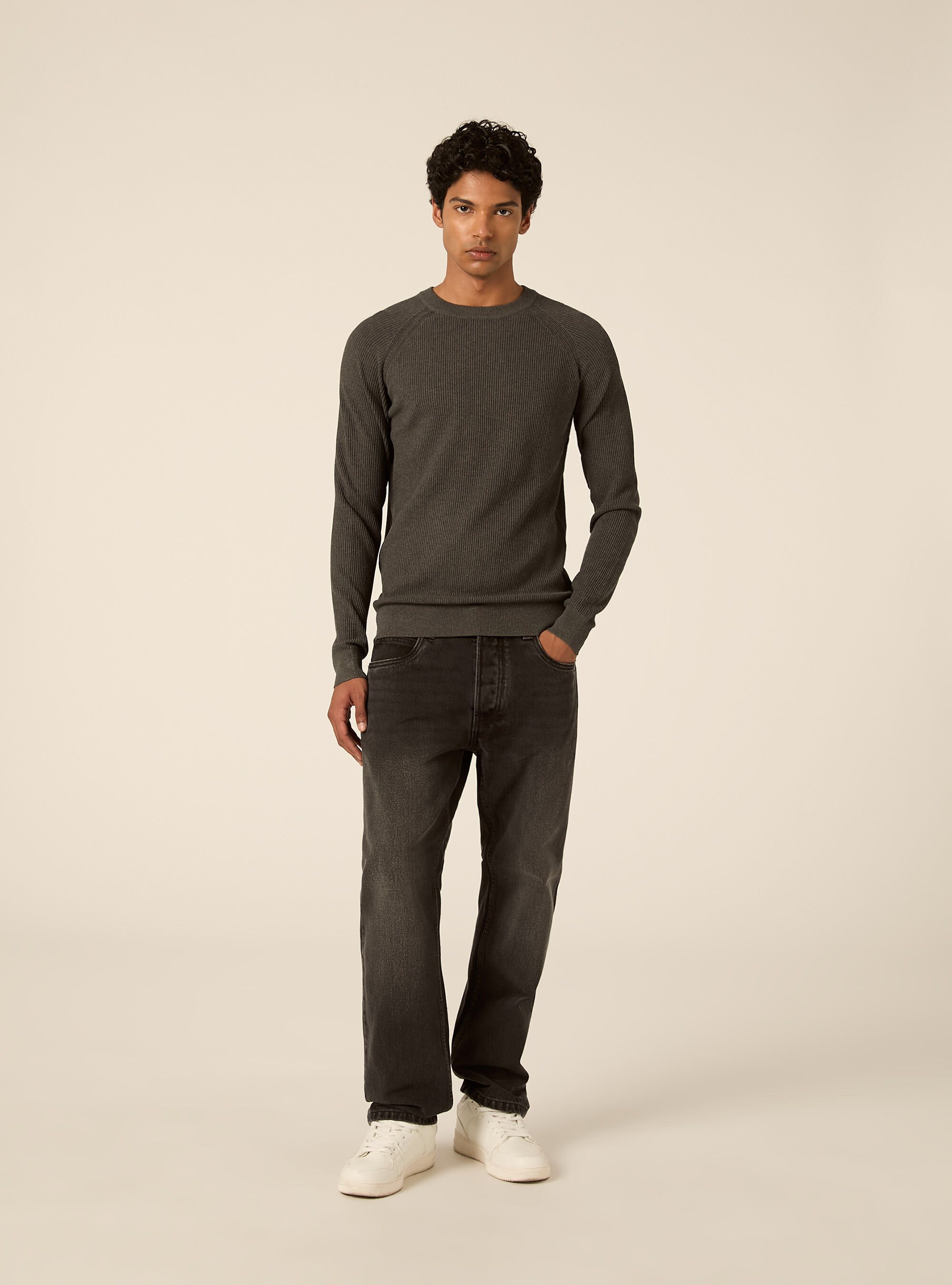 Maglia girocollo in misto cotone regular fit