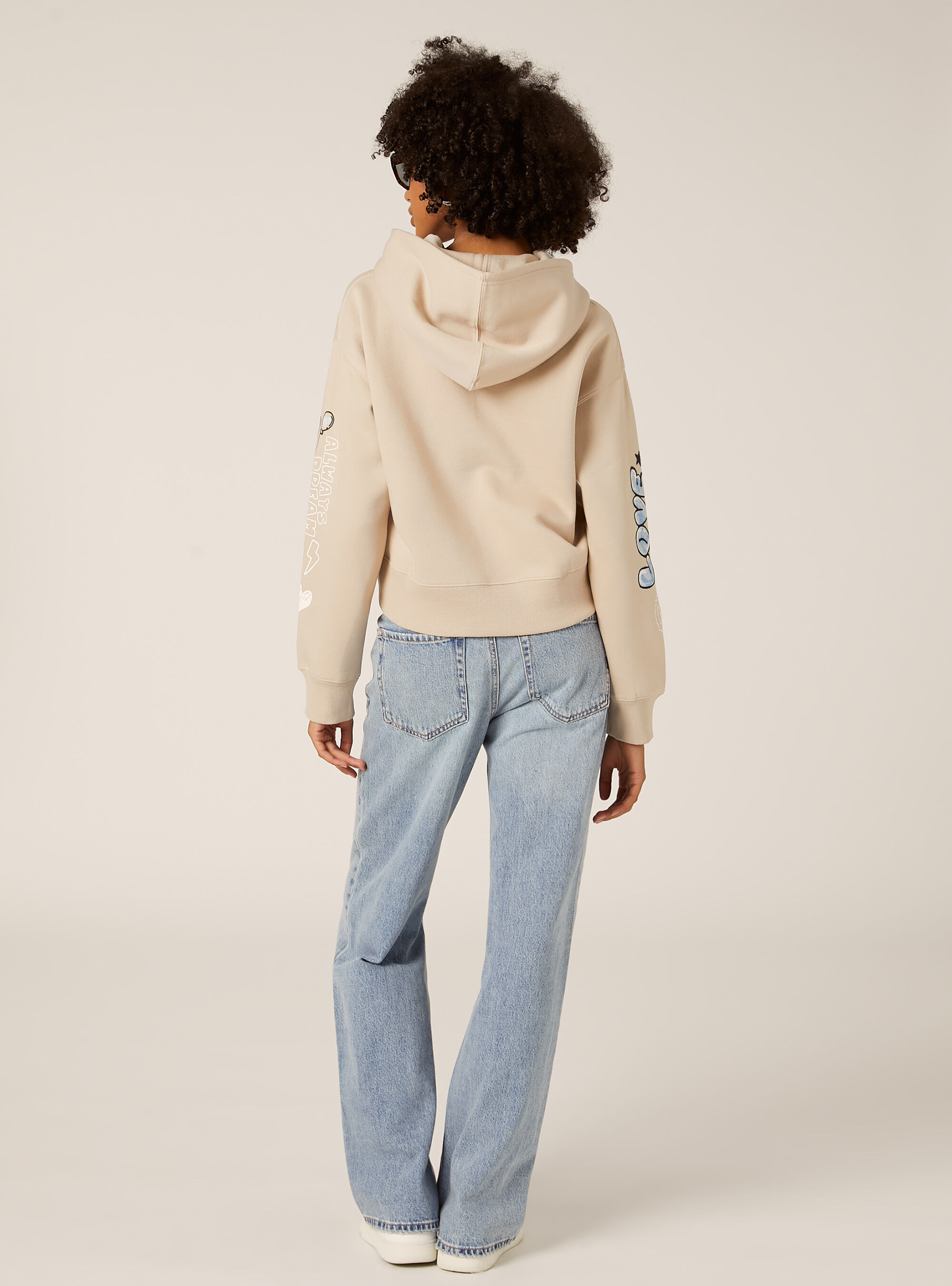 Felpa stampata boxy fit con cappuccio, BG3 BEIGE LIGHT