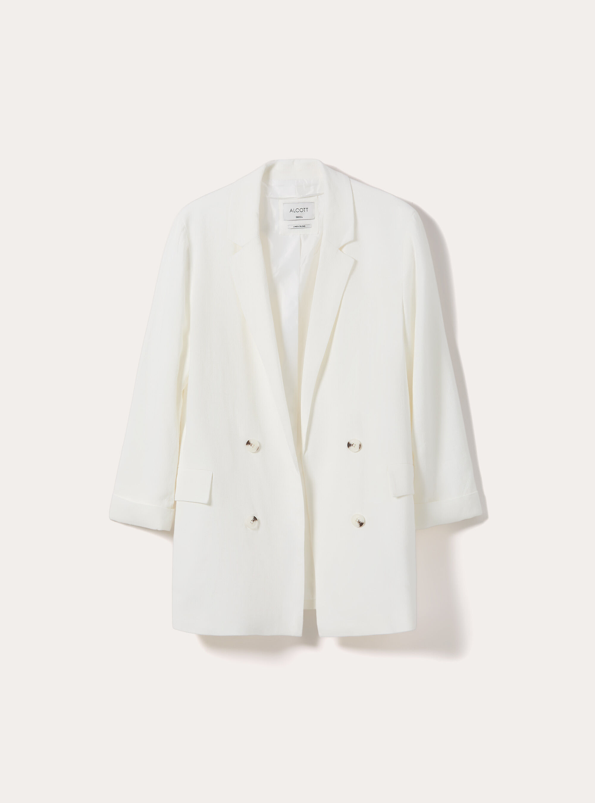 Blazer doppiopetto in misto lino, WH2 WHITE