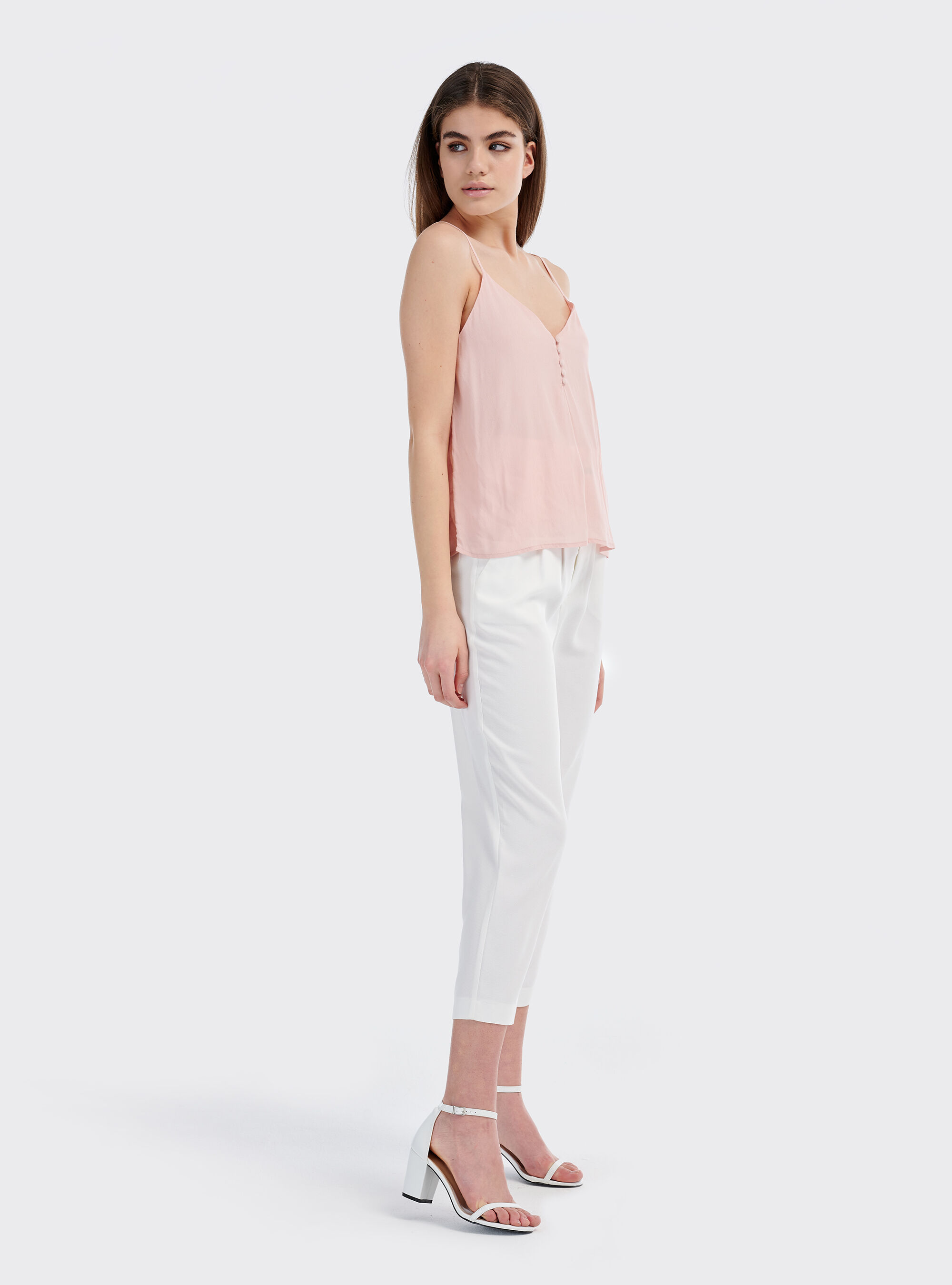 Sandales en similcuir double talon, C099 WHITE