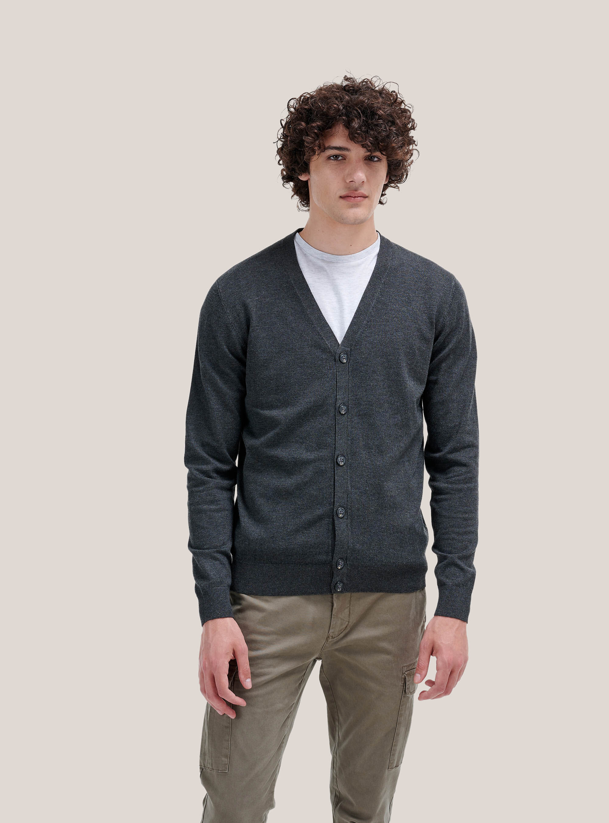 Cardigan pullover with buttons, GREY MELANGE