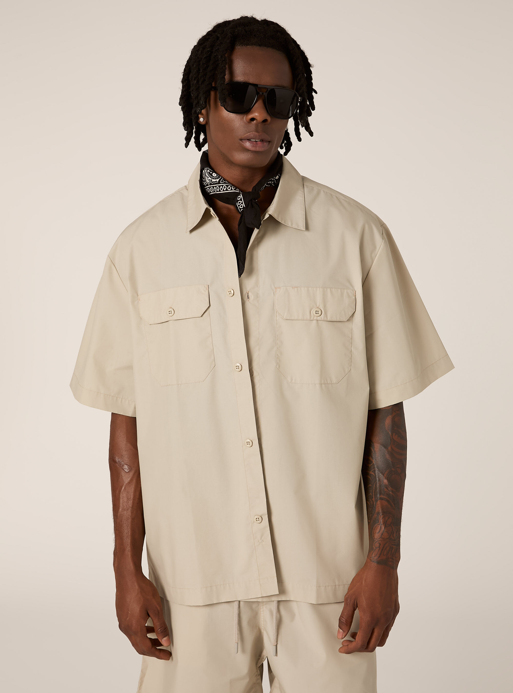 Camisa de popelina boxy fit, BG2 BEIGE MEDIUM