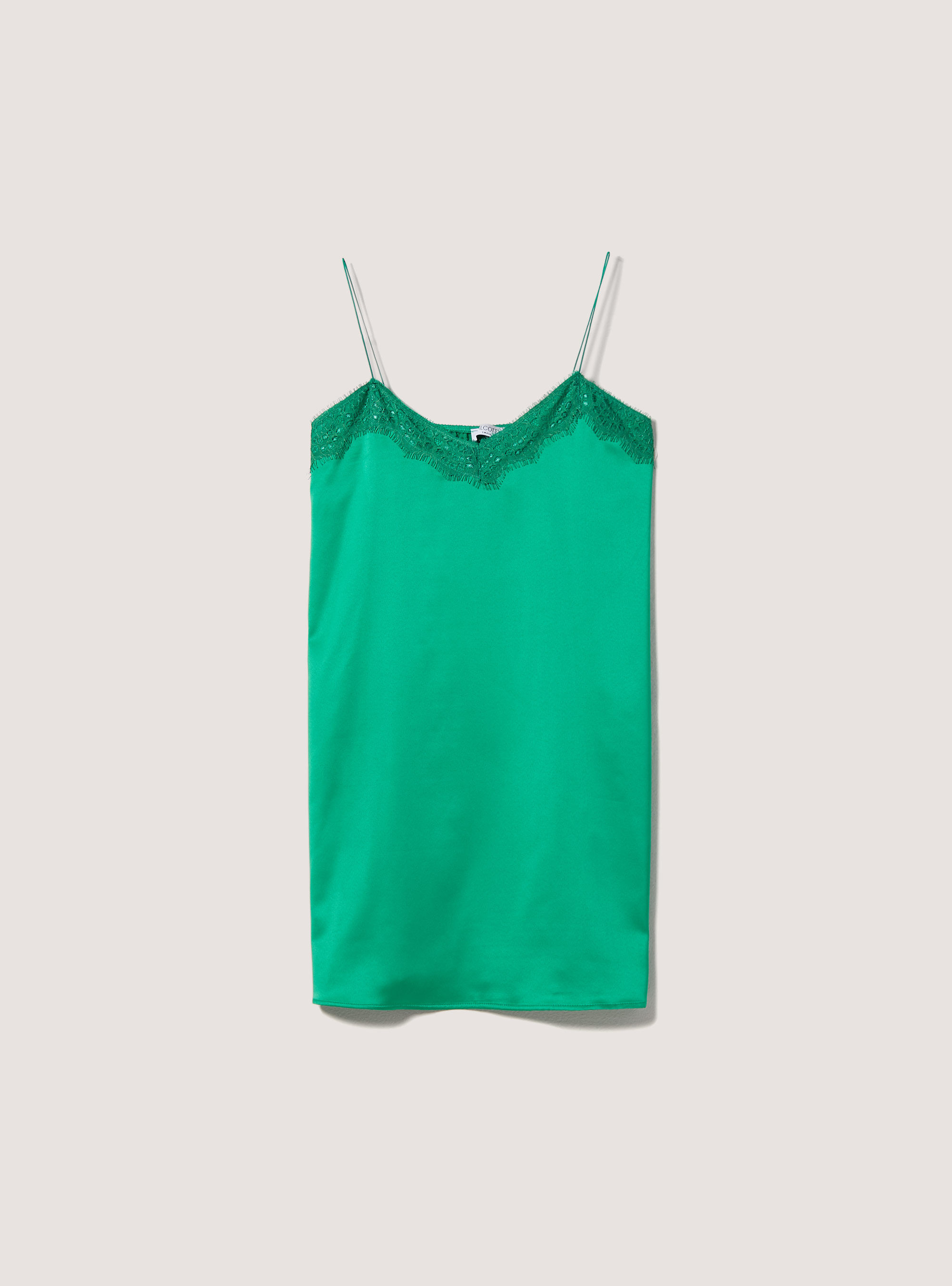Vestito mini lingerie con dettagli in pizzo, GN2 GREEN MEDIUM