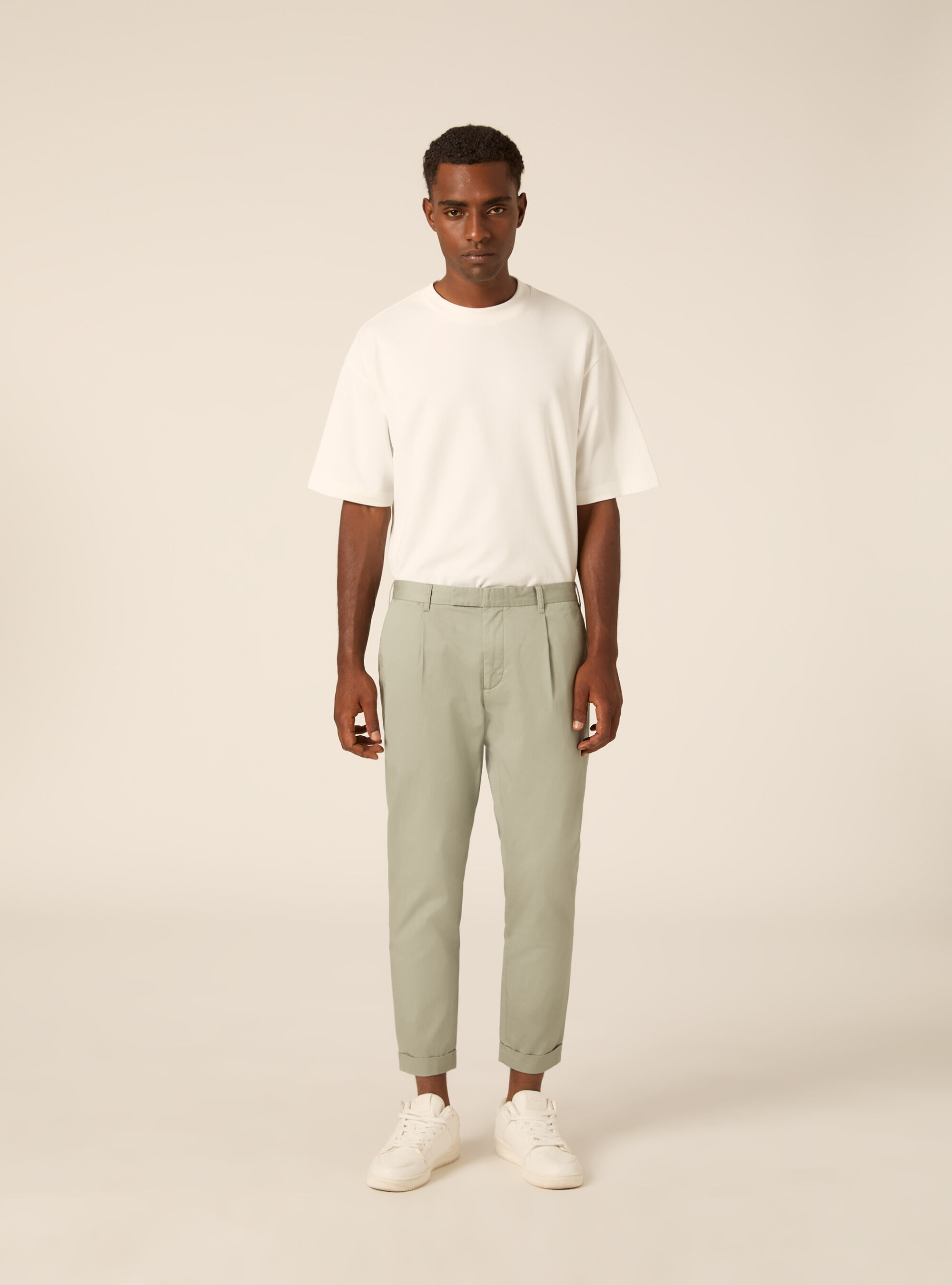 Pantaloni chino slim fit in twill, SG3 SAGE LIGHT