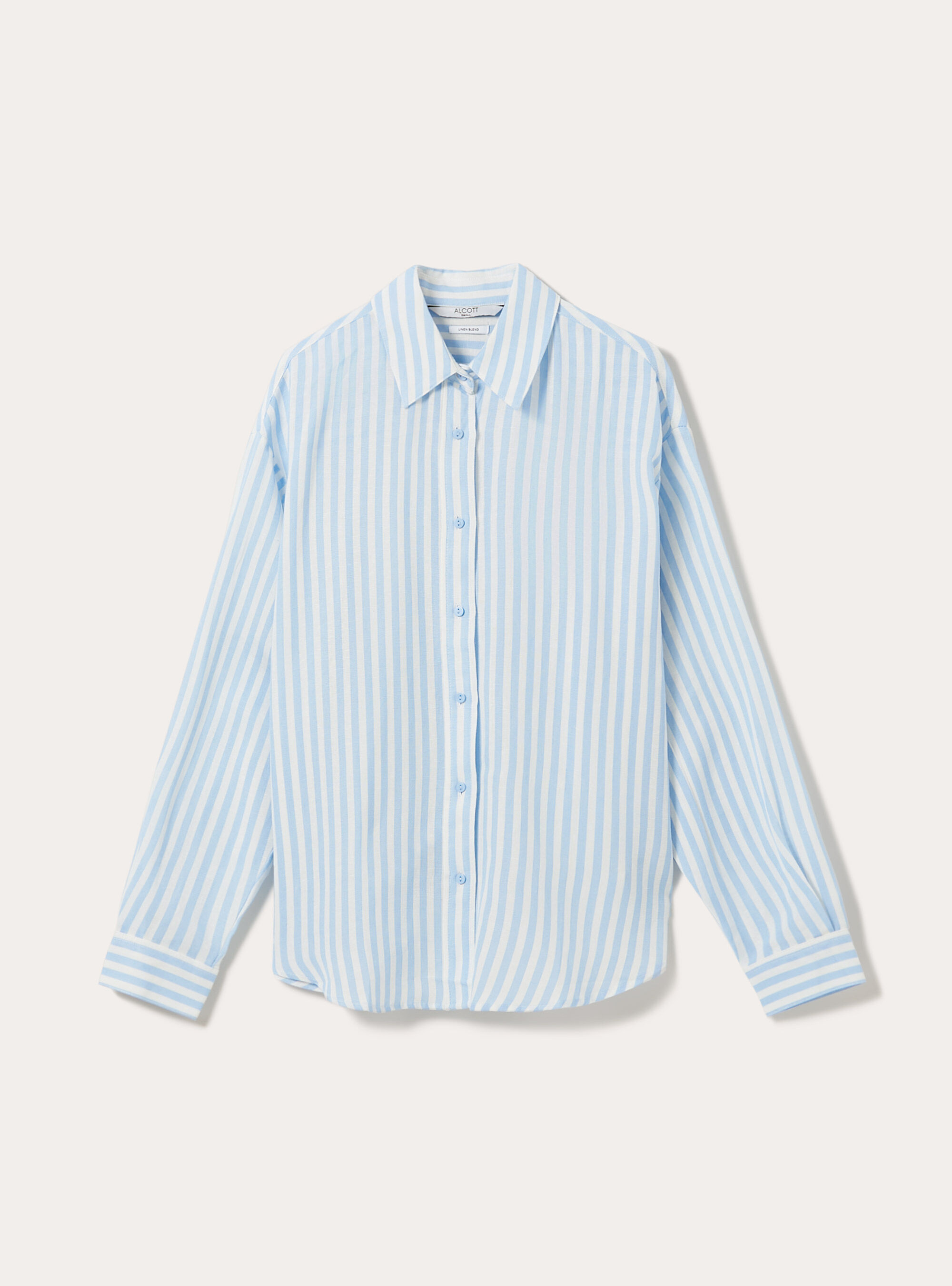 Camisa de rayas en mezcla de lino, AZ3 AZURE LIGHT