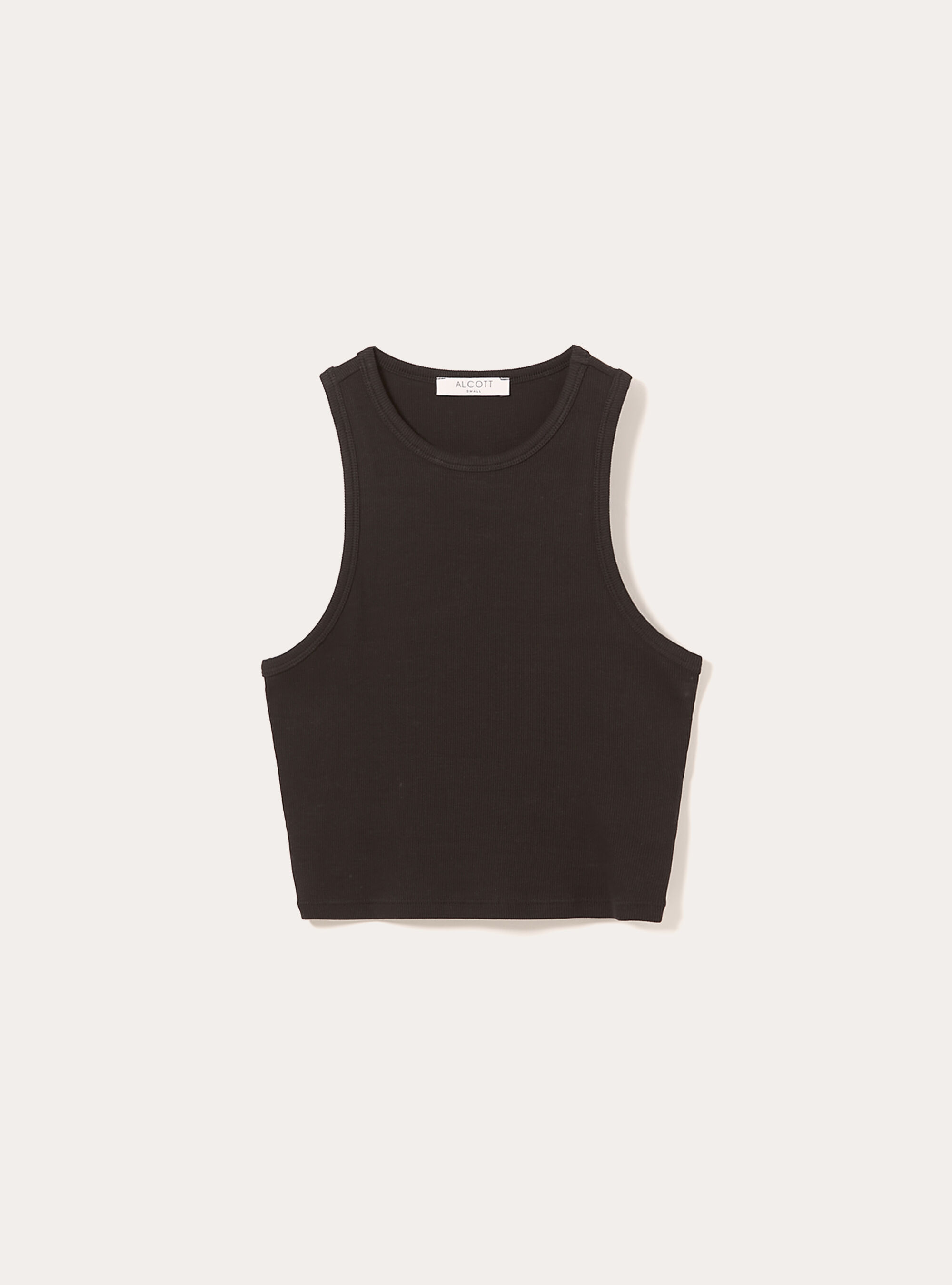 Cropped tank top in rib, BK1 BLACK