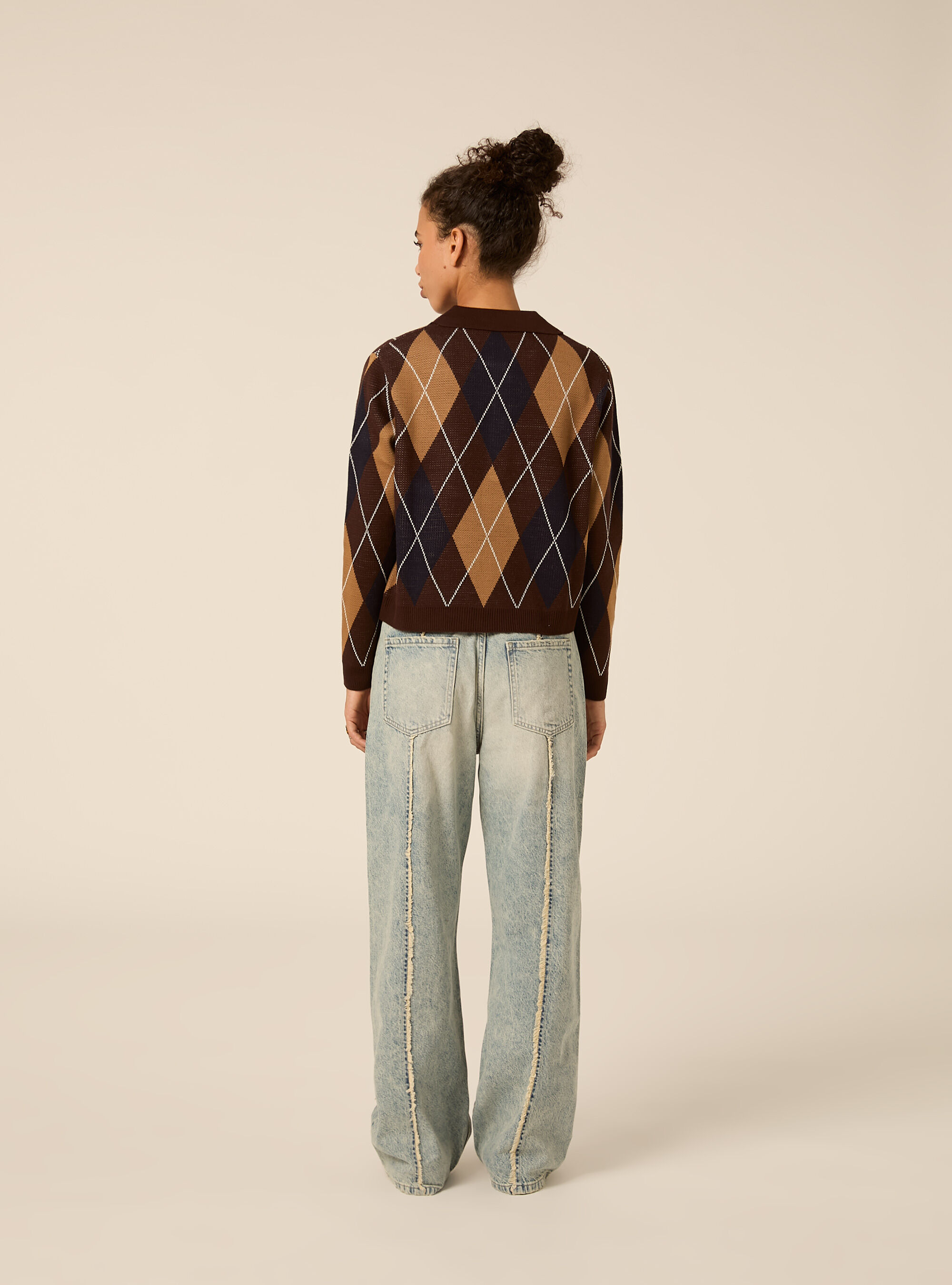 Pullover polo con rombi, BR1 BROWN DARK