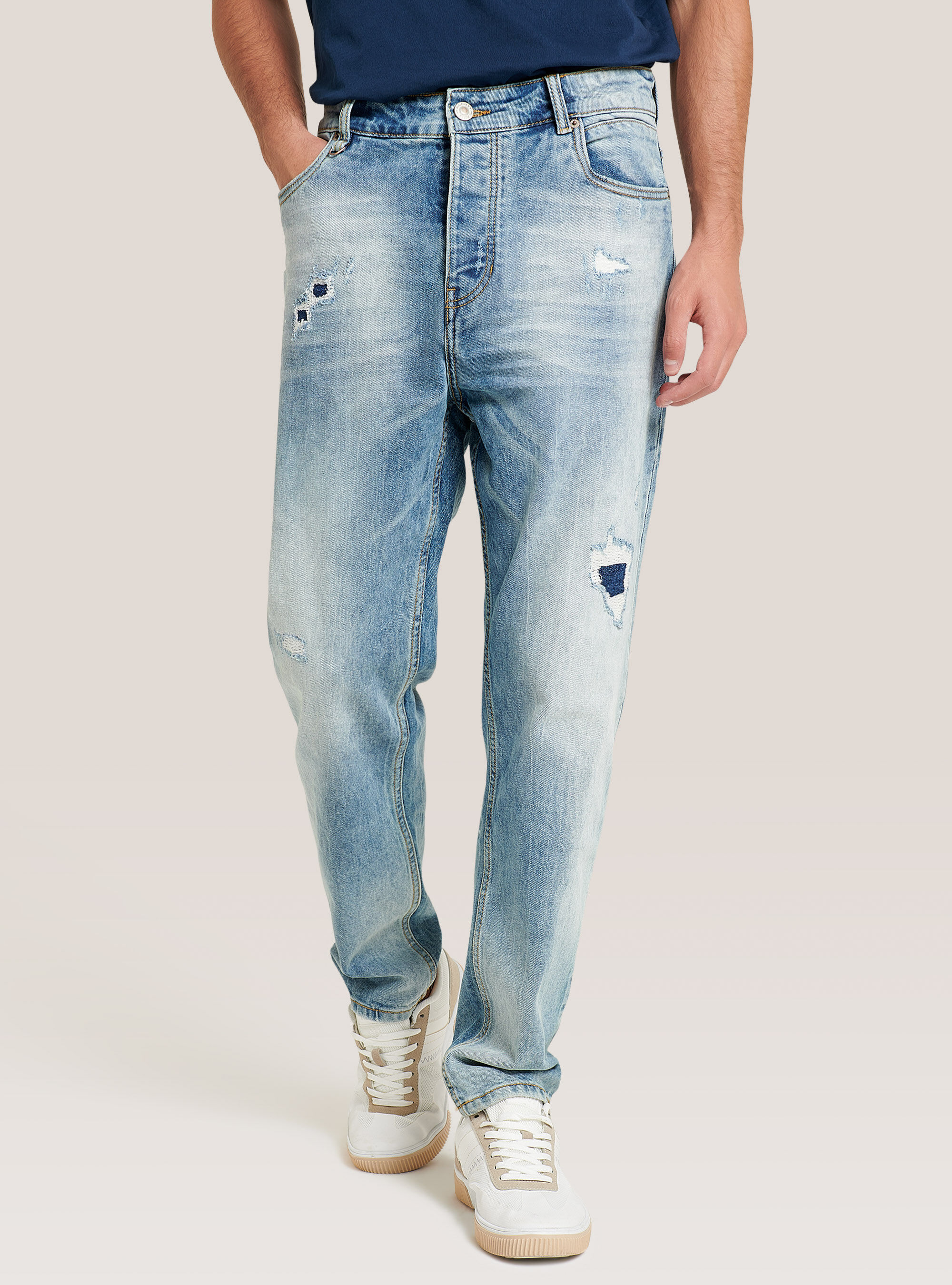 Stretch denim loose fit jeans